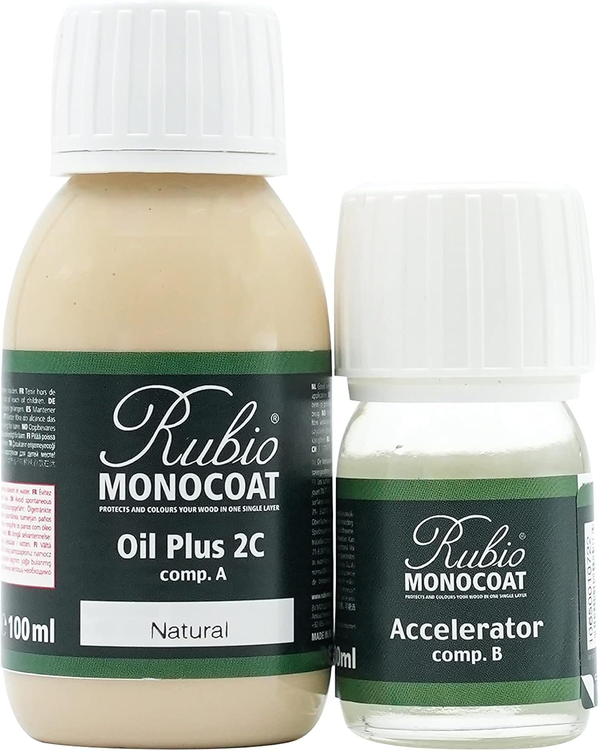Rubio Monocoat Wood Stain & Finish 65 ft² | Oil Plus 2C | Quick-Dry, Eco-Friendly Linseed Wood Oil for Indoor Use, Includes Accelerator (Part B) | Protector | 130 ml, Natural