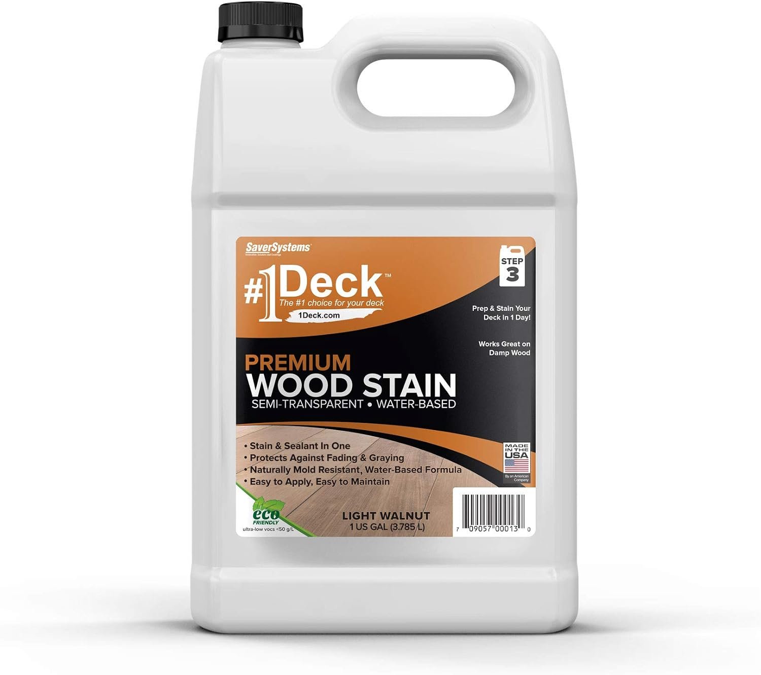 #1 Deck Premium Wood Stain – Semi-Transparent, Water Based, Sealer in One – 1 Gallon