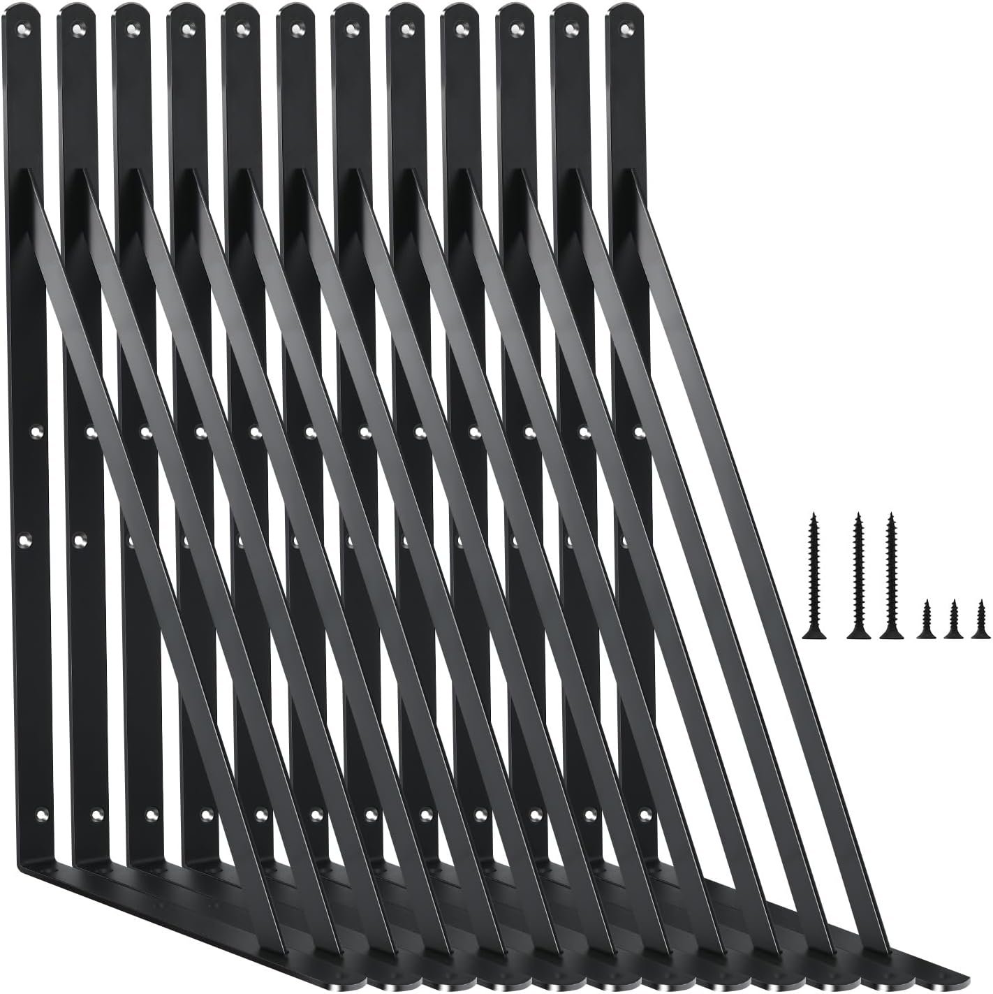 12 Pack L18 x H 12″ Black Heavy Duty Shelf Brackets with Screws Metal Shelf Brackets Shelf Support Angle Brackets for Shelves L Brackets Heavy Duty Floating Shelf