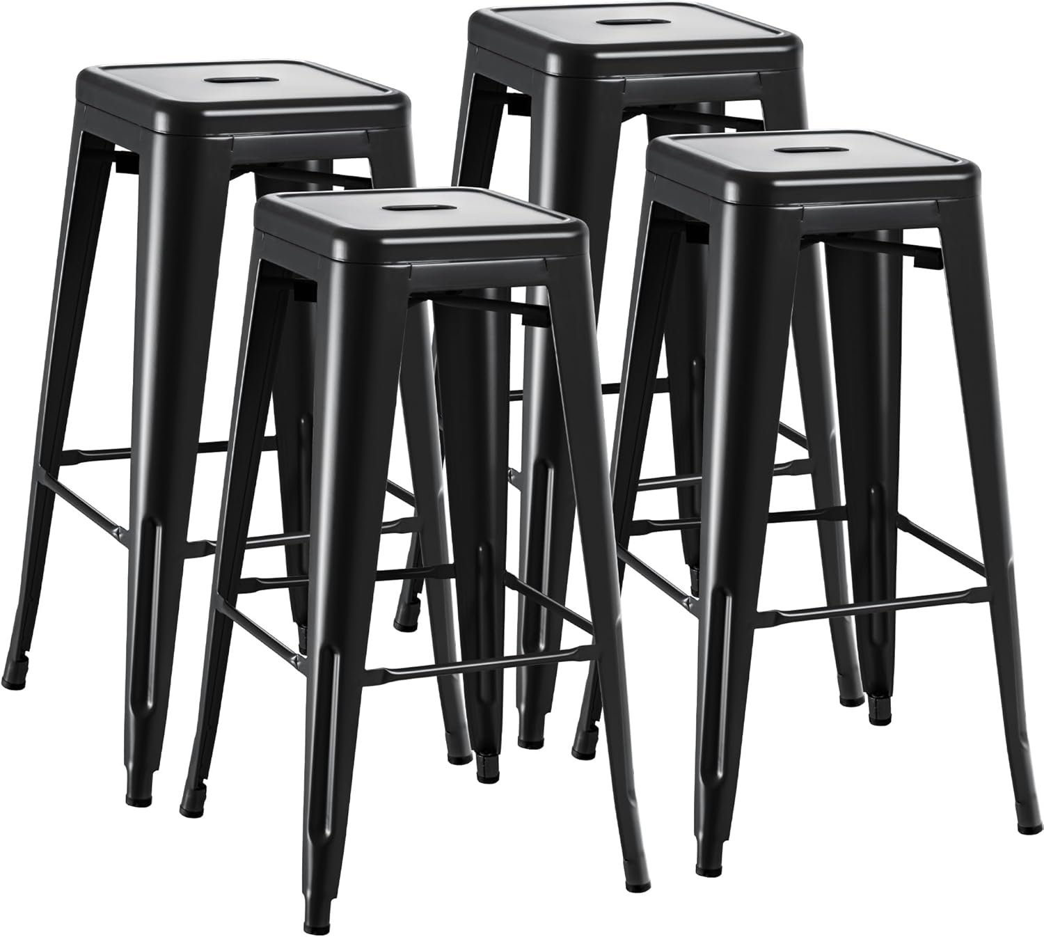 Furmax 30 Inch Metal Bar Stools Set of 4, Counter Height Stools, Industrial Bar Chairs Patio Stool Stackable Stool for Kitchen/Dining Room/Indoor Outdoor(Dark Black, 30” Backless)