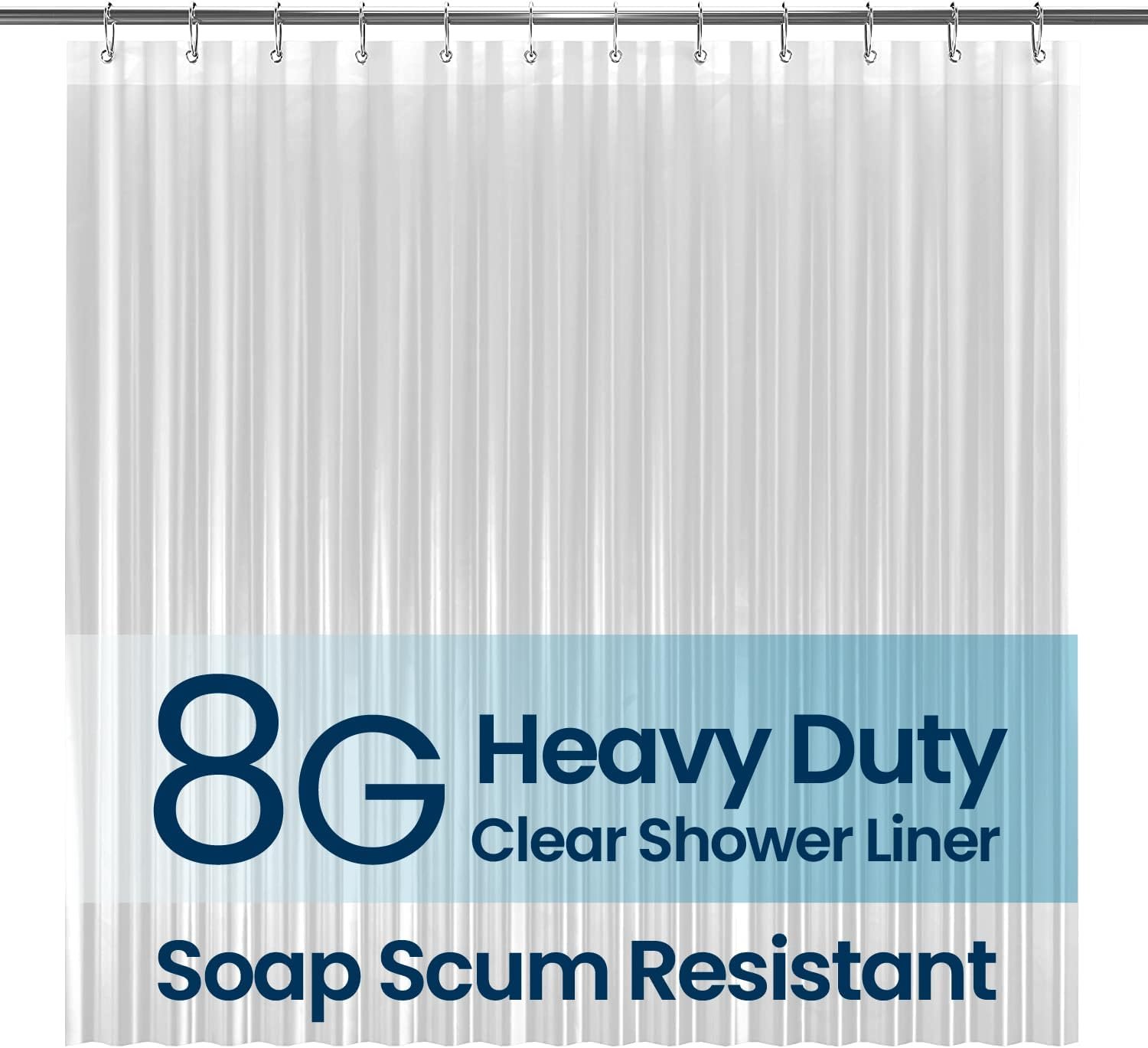 LiBa Shower Curtain PEVA 8G, 72×72 Inch Waterproof Clear | Non-toxic shower liner, waterproof plastic shower curtain, rust-proof grommets, weighted magnets, bathroom accessories