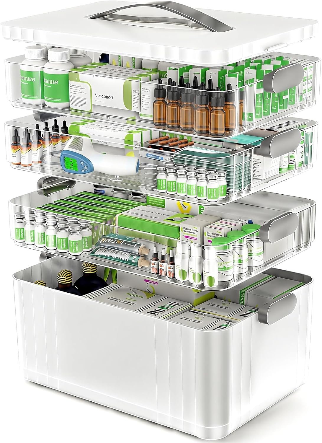 ARSTPEOE 4-Tier Medicine Organizer – Portable Medicine Cabinet with Handle | Multipurpose Medical Box, Pill Organizer, Empty First Aid Kit for Home