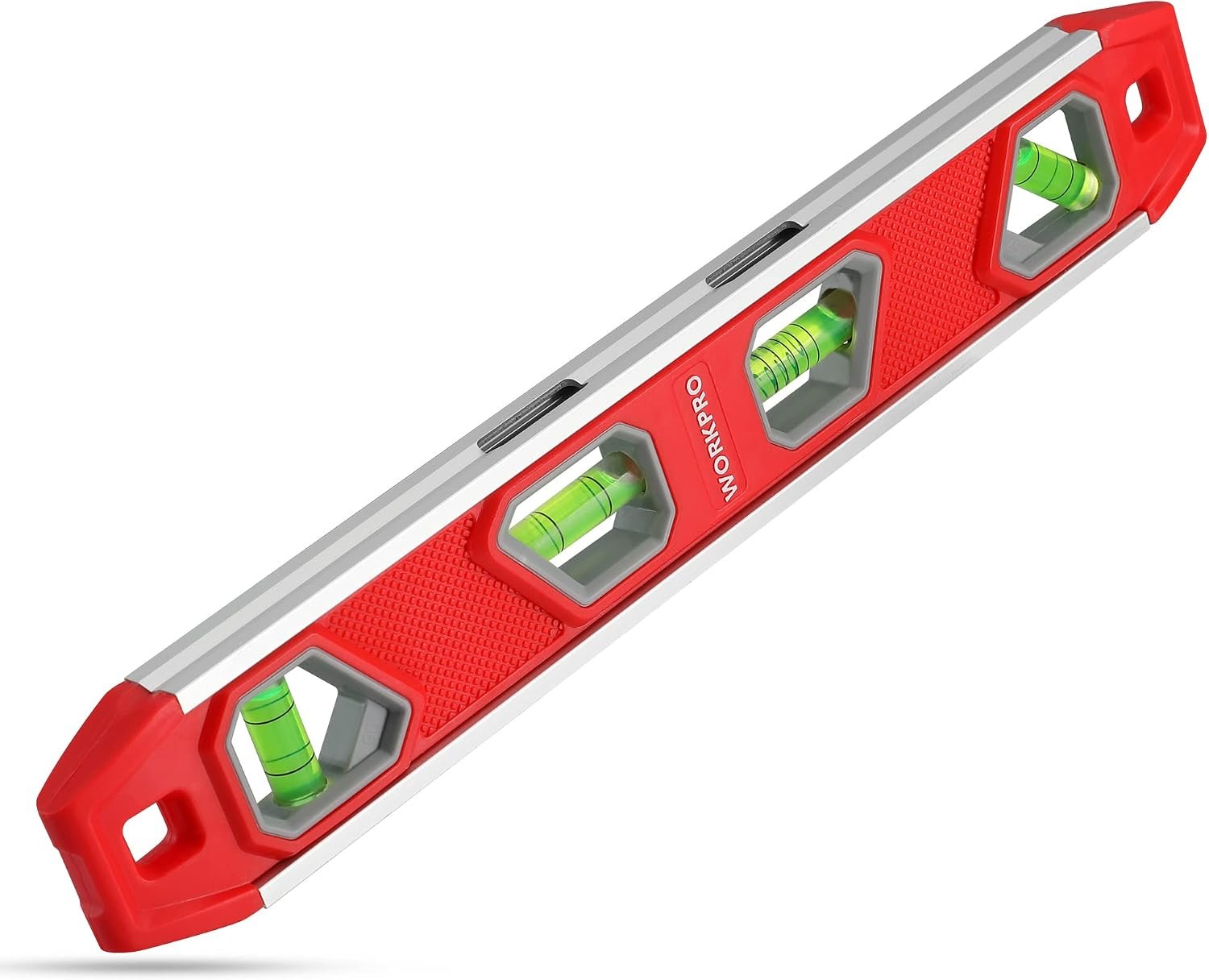 WORKPRO 12 Inch Magnetic Torpedo Level | Aluminum Frame, 4 Bubbles with Pitch Vial, V-Groove for Conduit, for Plumbers, Electricians, Carpenters & DIYers