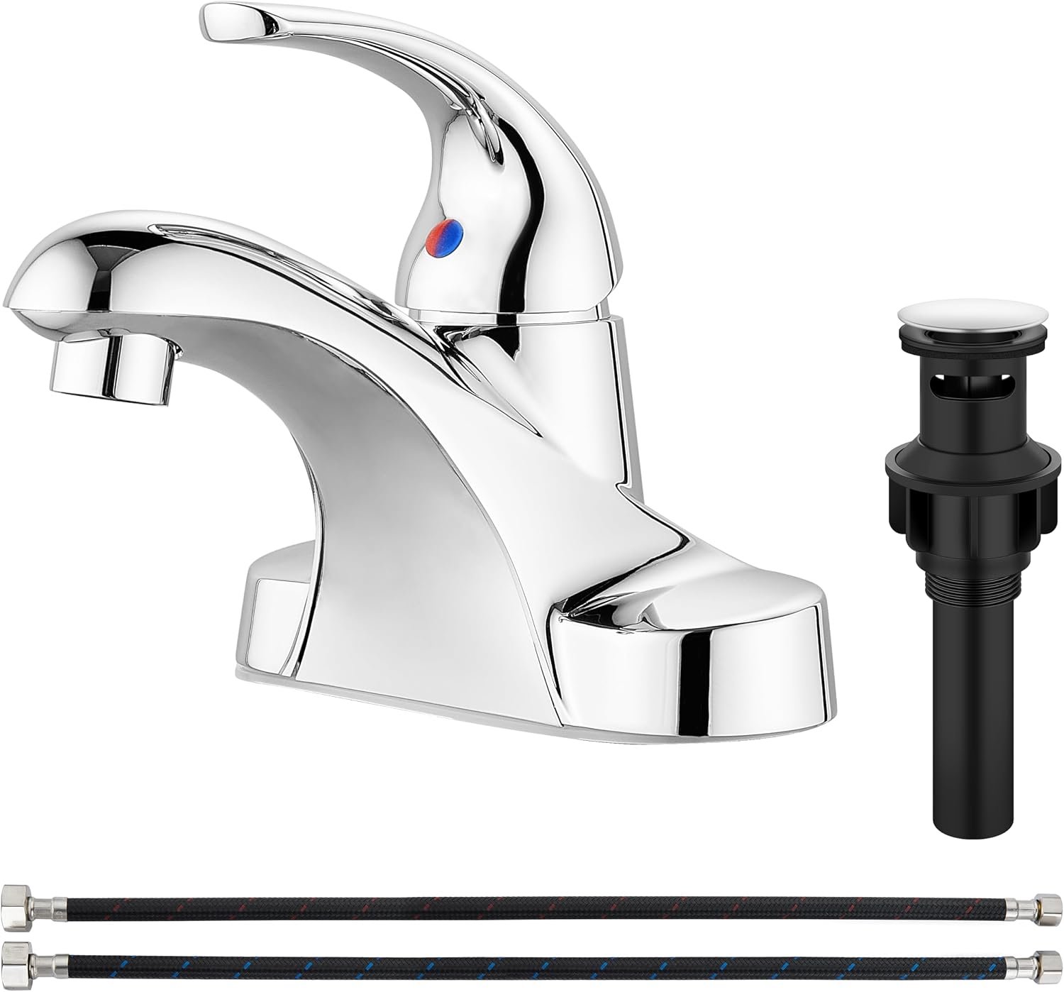 Polish Chrome Bathroom Sink Faucet,Single Handle 4 Inch Centerset | Single-Handle RV Bathroom Faucet Fits 4-Inch Centerset Sinks,Includes Hot And Cold Supply Lines And A Matching Pop-Up Drain