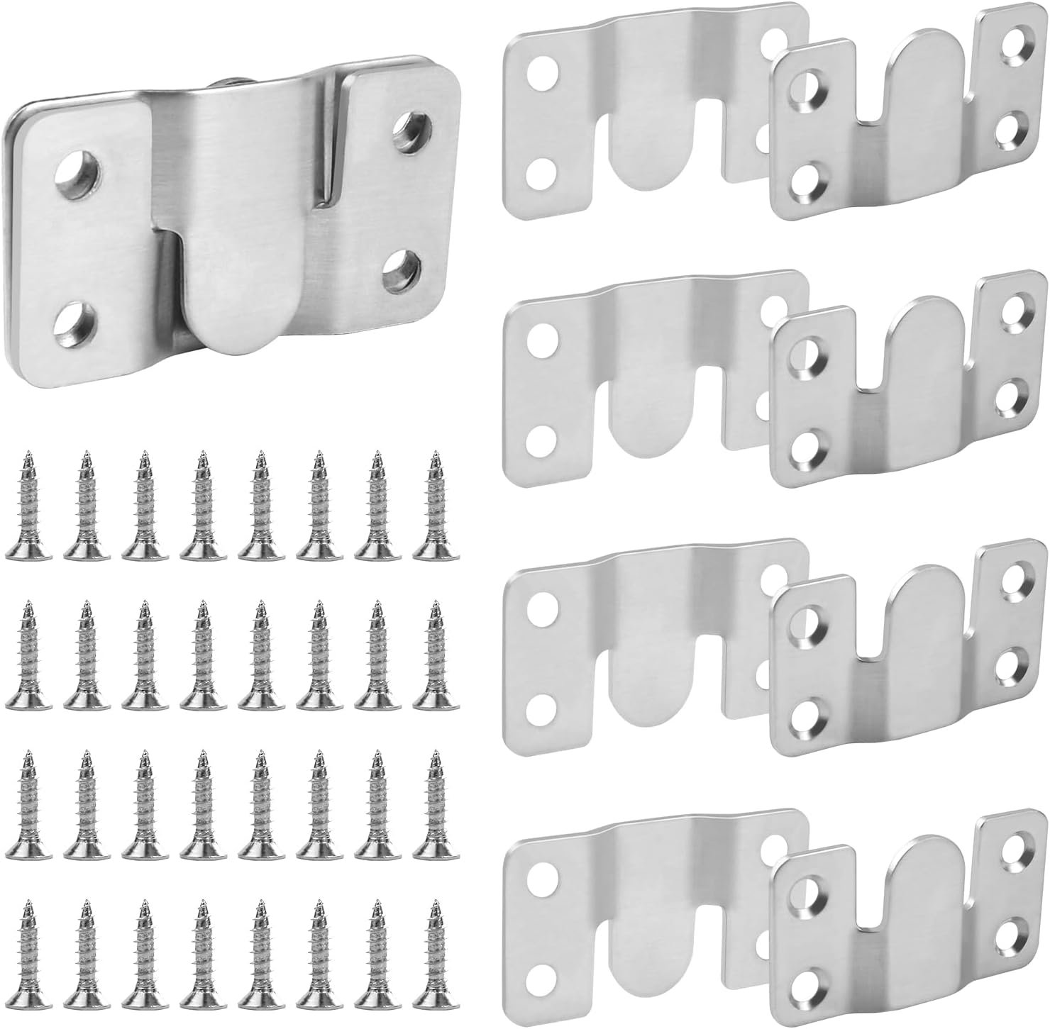 4 Pairs Stainless Steel Flush Mount Bracket, Interlocking Heavy Duty Photo Frame Hook, Interlocking Furniture Connector for Hanging Headboards Large Picture Display Wall Mount Hardware