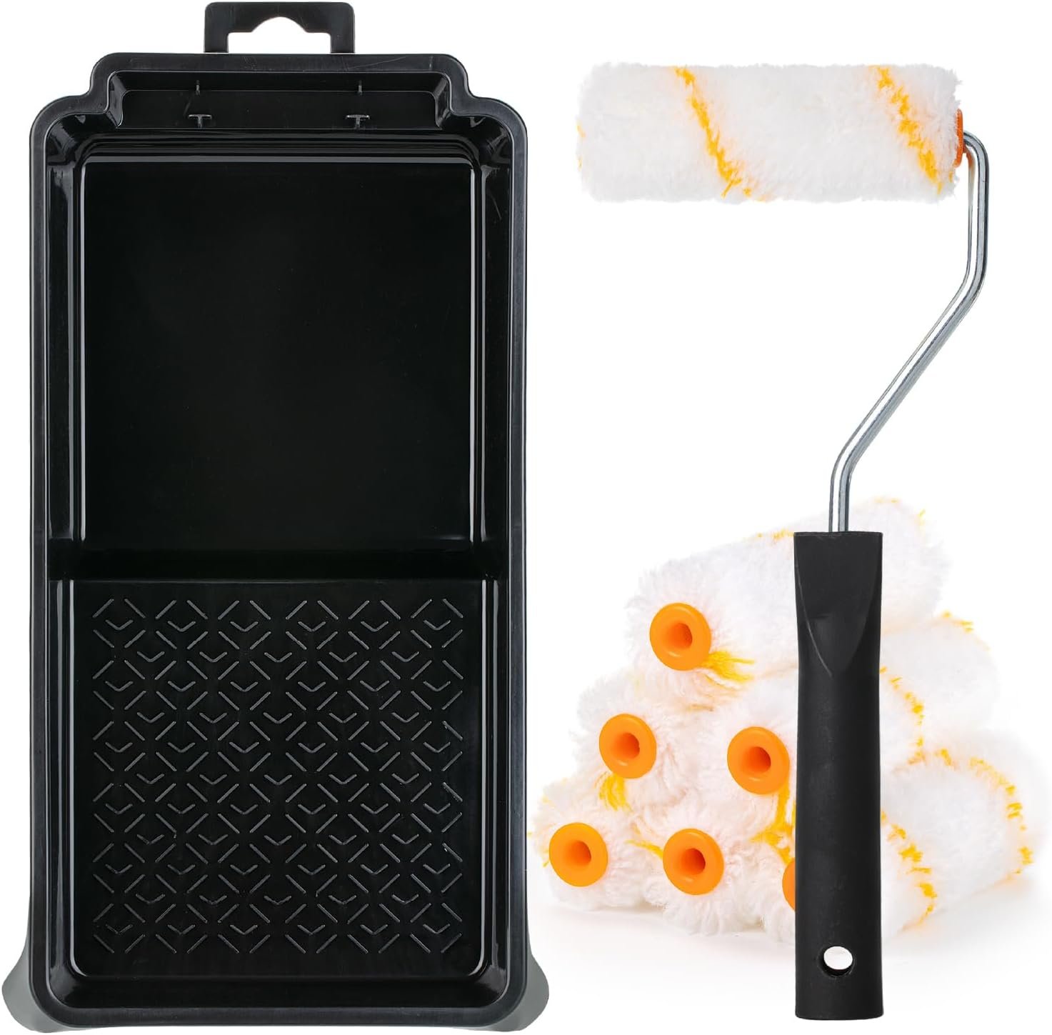 Bates- 4 Inch Paint Roller Kit, 8 pcs, Small Paint Roller Kit, 1x Plastic Paint Tray, 1x Roller Frame & 6X Microfiber Covers