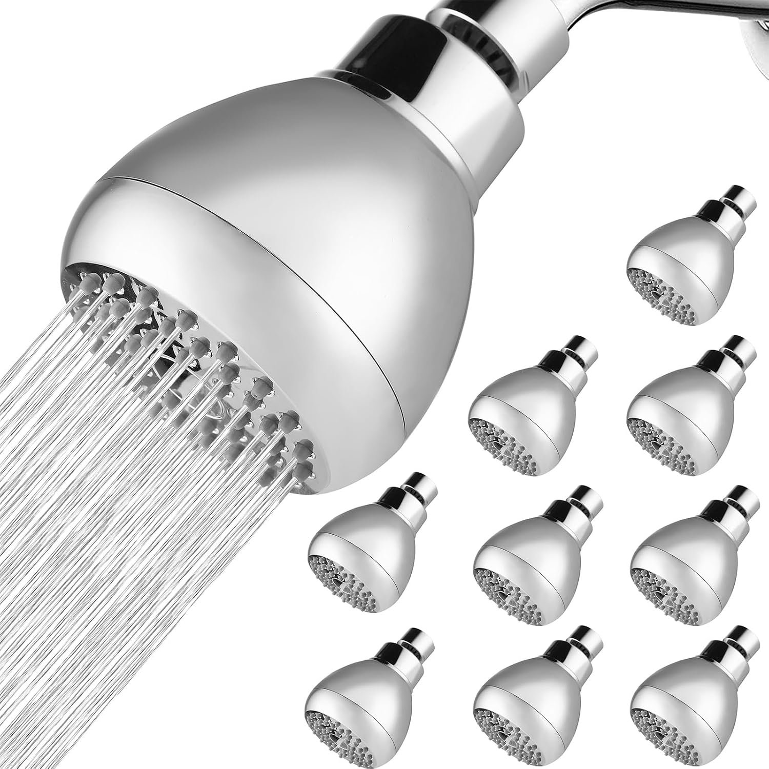 10 Pack High Pressure Shower Head – Powerful Bathroom Pressure Boosting Showerhead – Perfect Universal Replacement for Rain Shower Heads(Chrome)