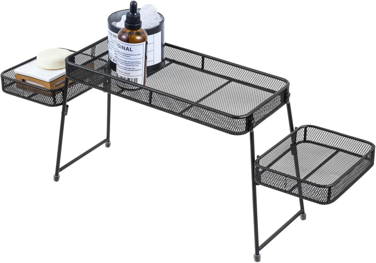 MyGift Over the Sink Shelf Black Metal Organizer Rack, 3 Tiered Bathroom or Kitchen Sink Storage Display Caddy