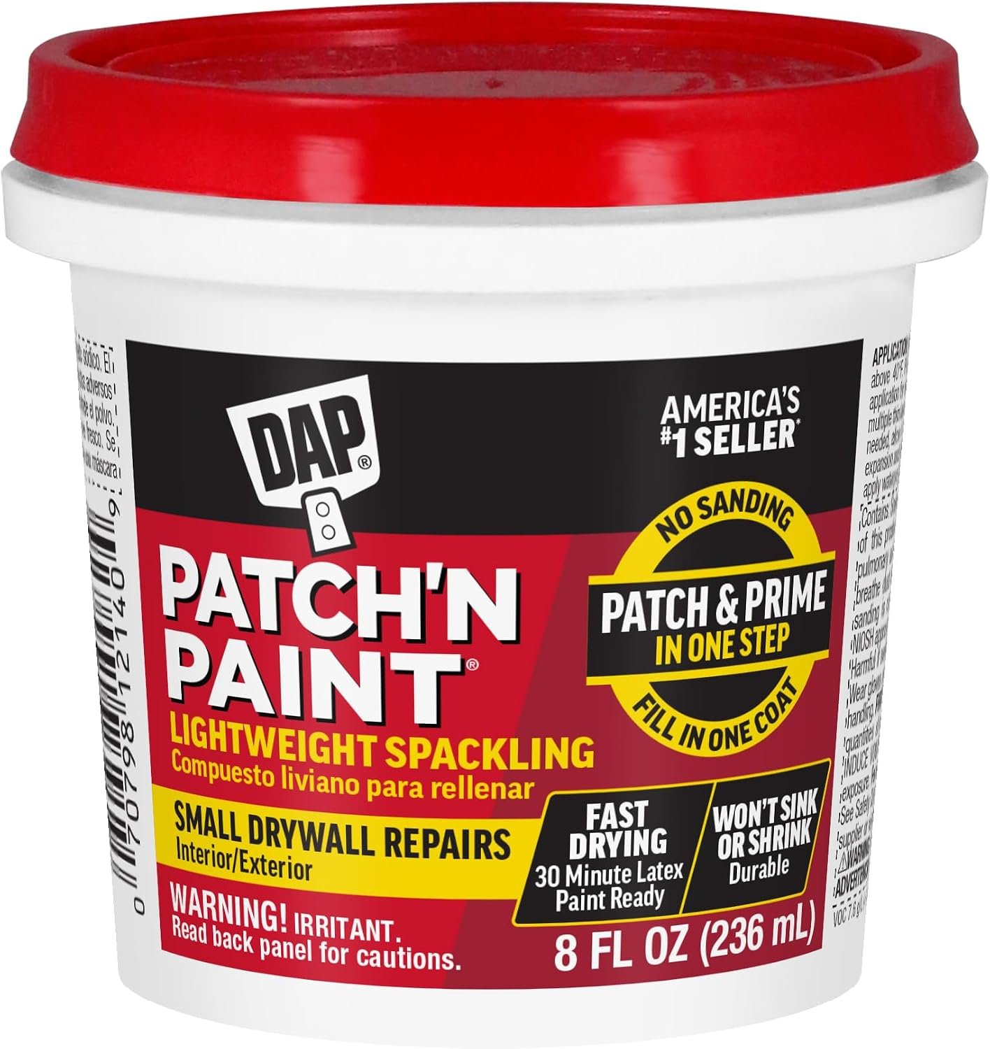 DAP Patch-N-Paint Lightweight Spackling, White, 8 Oz (7079801602)