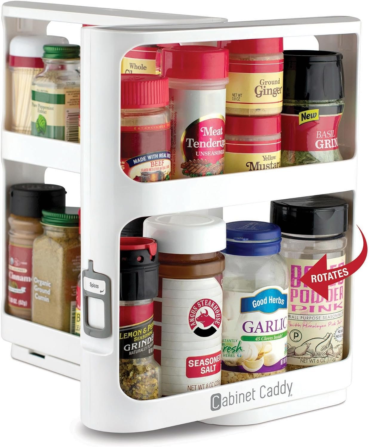 Spice Rack Organizer for Cabinet, Pull & Rotate, 2-Tier | Double-Decker Shelves, 10.8″H x 5.25″W x 10.8″D, Modular Side-By-Side, Non-Skid Feet, Stick-On Labels, Sturdy Build
