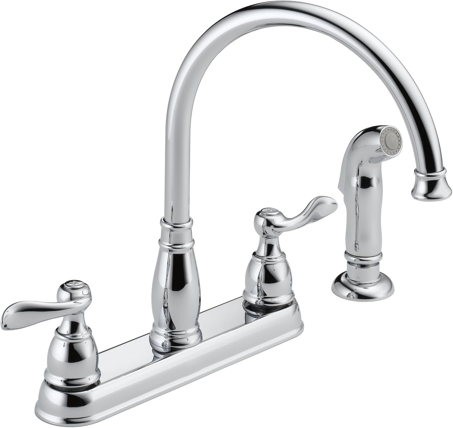 Delta Windemere Chrome Kitchen Faucet with Side Sprayer, Traditional 4 Hole Kitchen Sink Faucet, Two-Handle, Chrome 21996LF