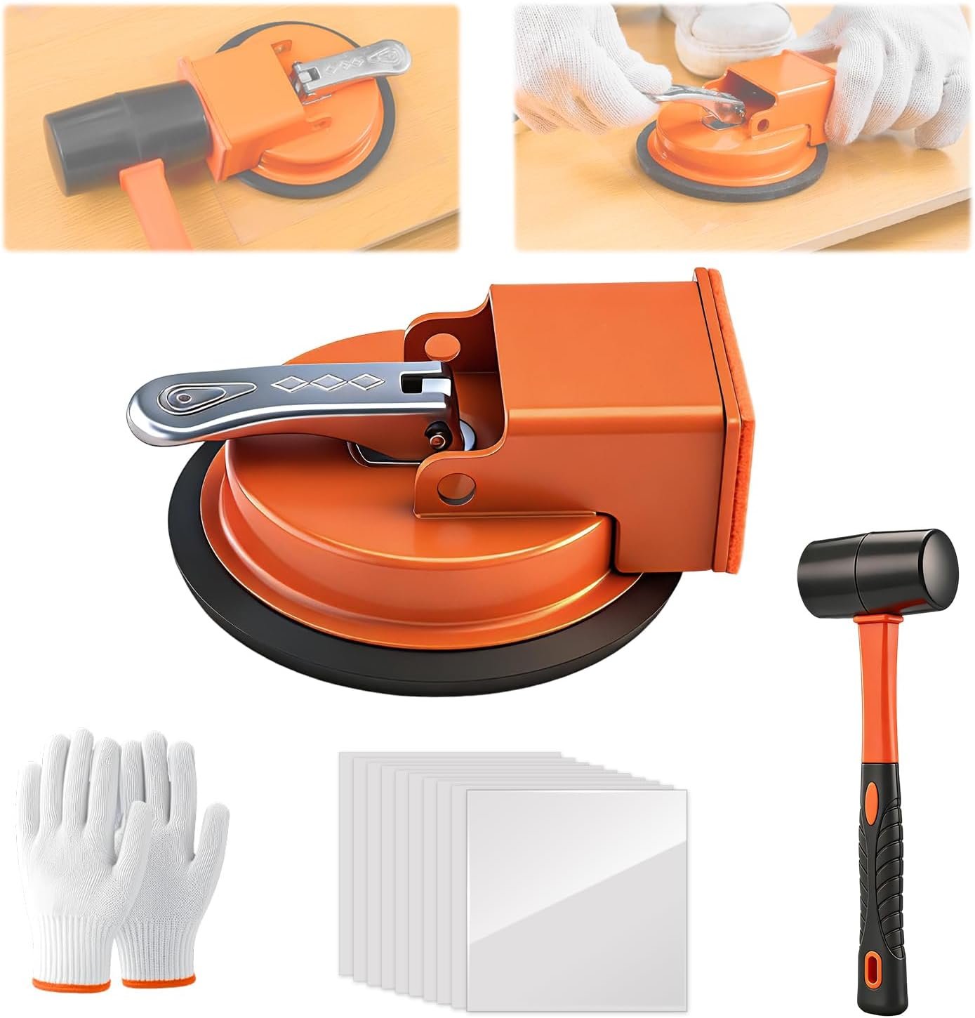 Saker Floor Gap Fixer Tool with Mallet,Laminate Floor Gap Repair Tool,Suction Cup Lifter,Floor Gap Repair Kit,for Floating Wood Floors and Moving Glasses with Sticky Pads and Gloves