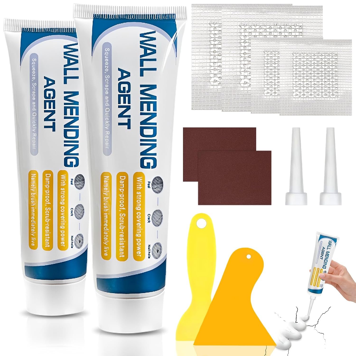 2 Pack Drywall Repair Kit, White Wall Mending Agent for Nail Holes, 100gx2 | Fast Drying, Strong Adhesion, Repairs Holes Cracks Dents, Drywall Plaster Painted Walls, Home Office Use
