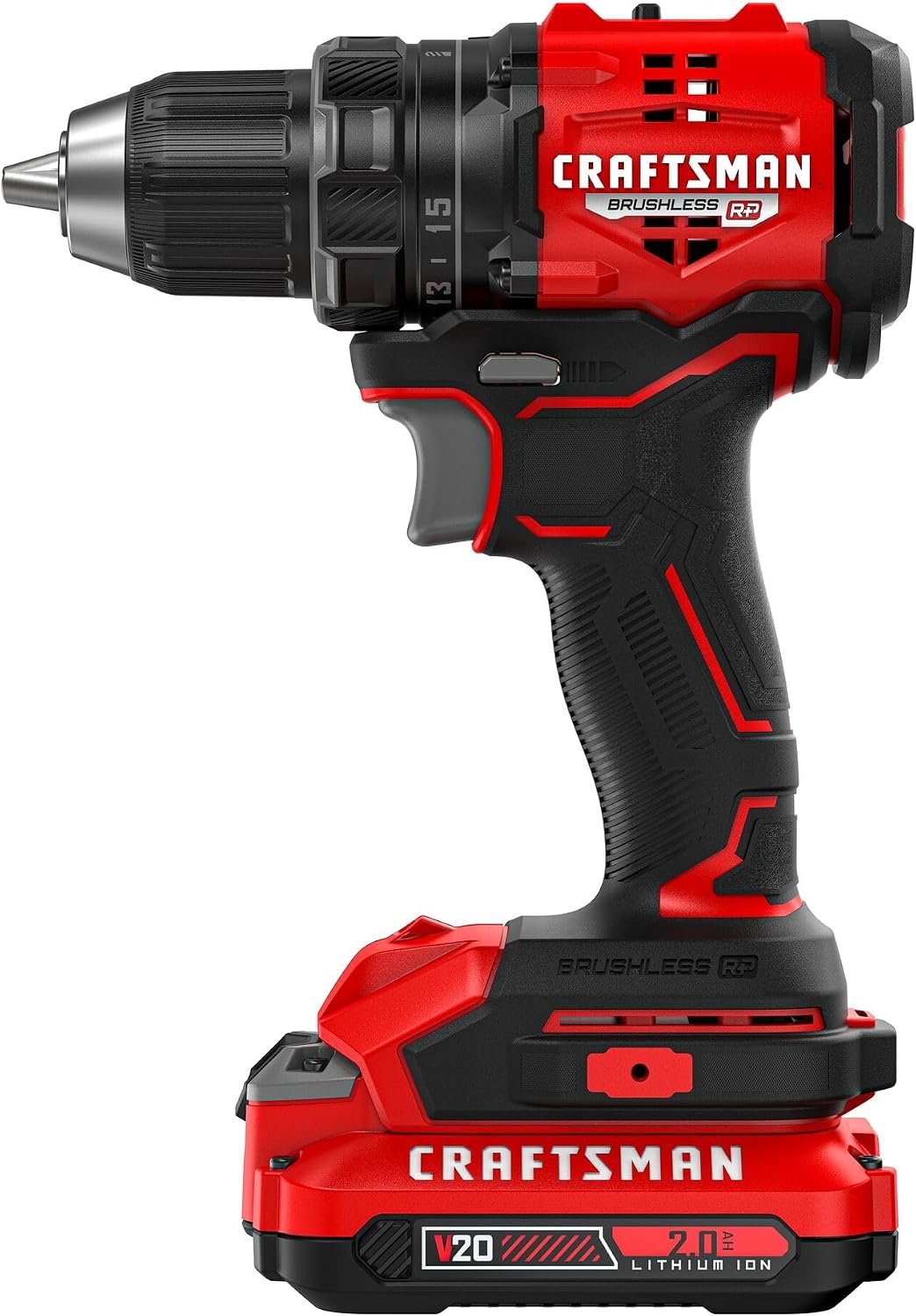 CRAFTSMAN V20 BRUSHLESS RP Compact Drill/Driver, Variable Speeed Trigger, Built In LED, Includes Battery and Charger (CMCD714D1)
