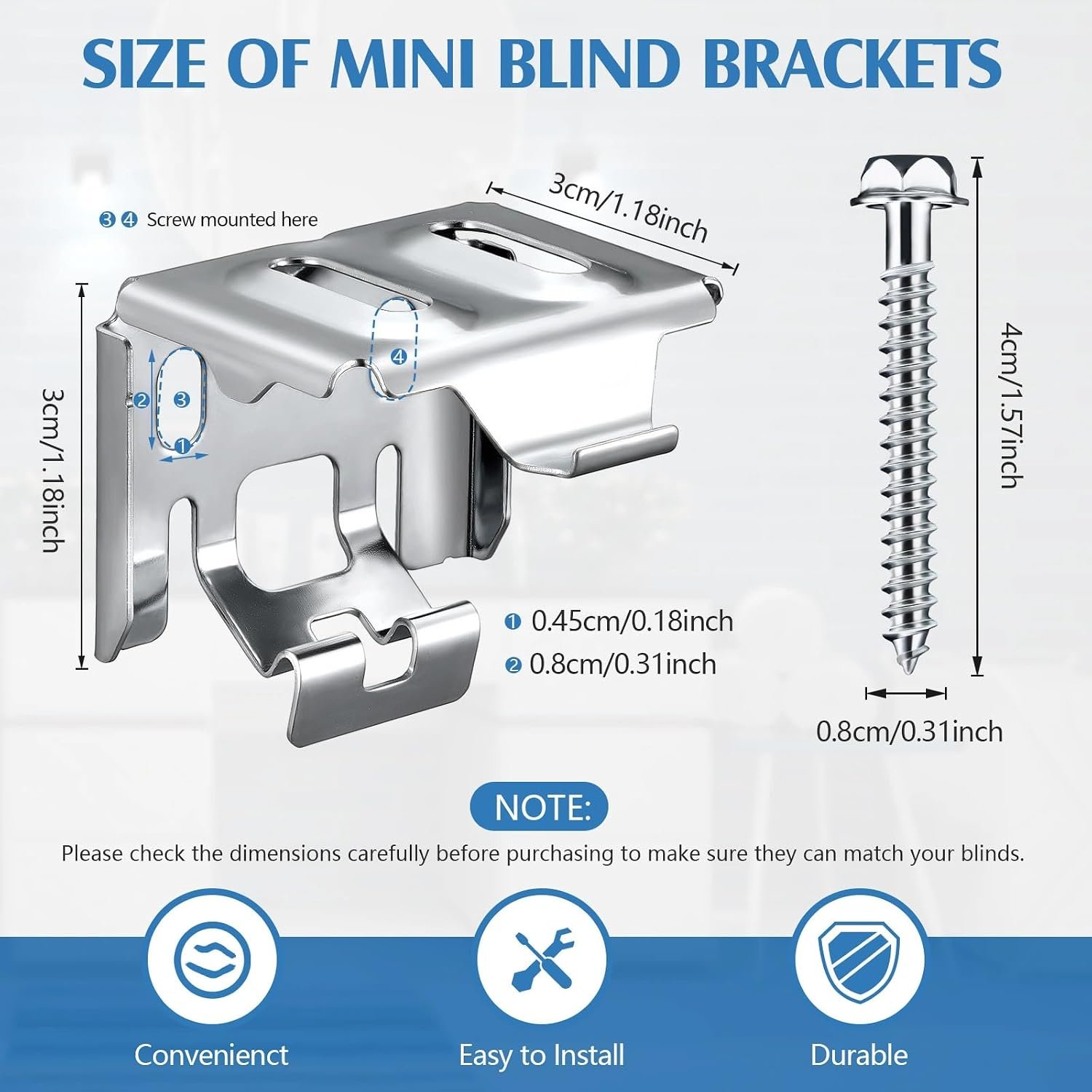 Jetec 6 Pieces Mini Blind Brackets for Window Blinds, with Screws (1.18×1.18 Inch)