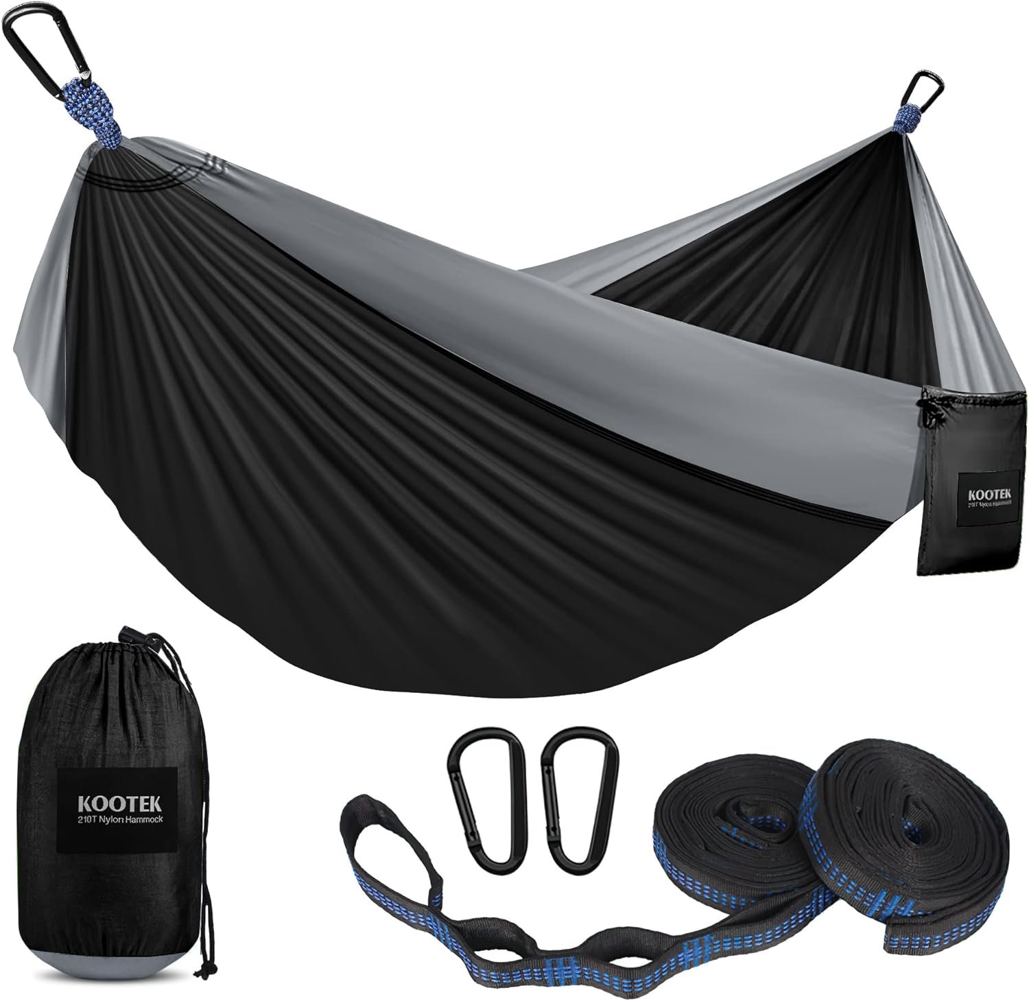 Kootek Camping Hammock 500lbs Capacity Outdoor Camping Essentials, Double | Outside&Indoors, Tree-Friendly Straps, Attached Carry Bag, 210T Parachute Nylon, D-Shaped Carabiners, Lightweight, Hand Wash