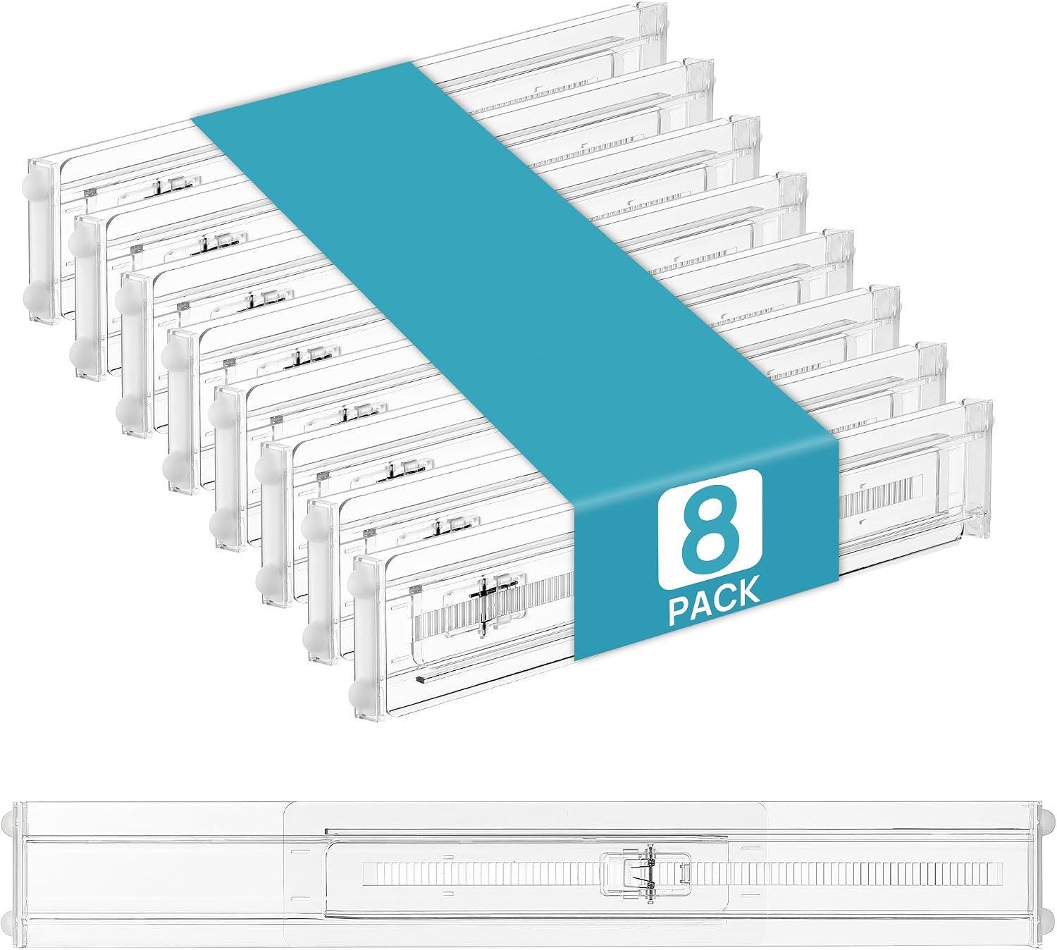 Vtopmart 8 Pack Shallow Drawer Dividers, 2.36″ High 12.5″-20.8″ Adjustable Expandable Kitchen Drawer Organizer, Clear Plastic Organizer Separators for Flatware, Utensil, Cutlery, Underwear, Clothes | Expandable Kitchen Drawer Organizer, Clear Plastic Organizer Separators for Flatware, Utensil, Cutlery, Underwear, Clothes