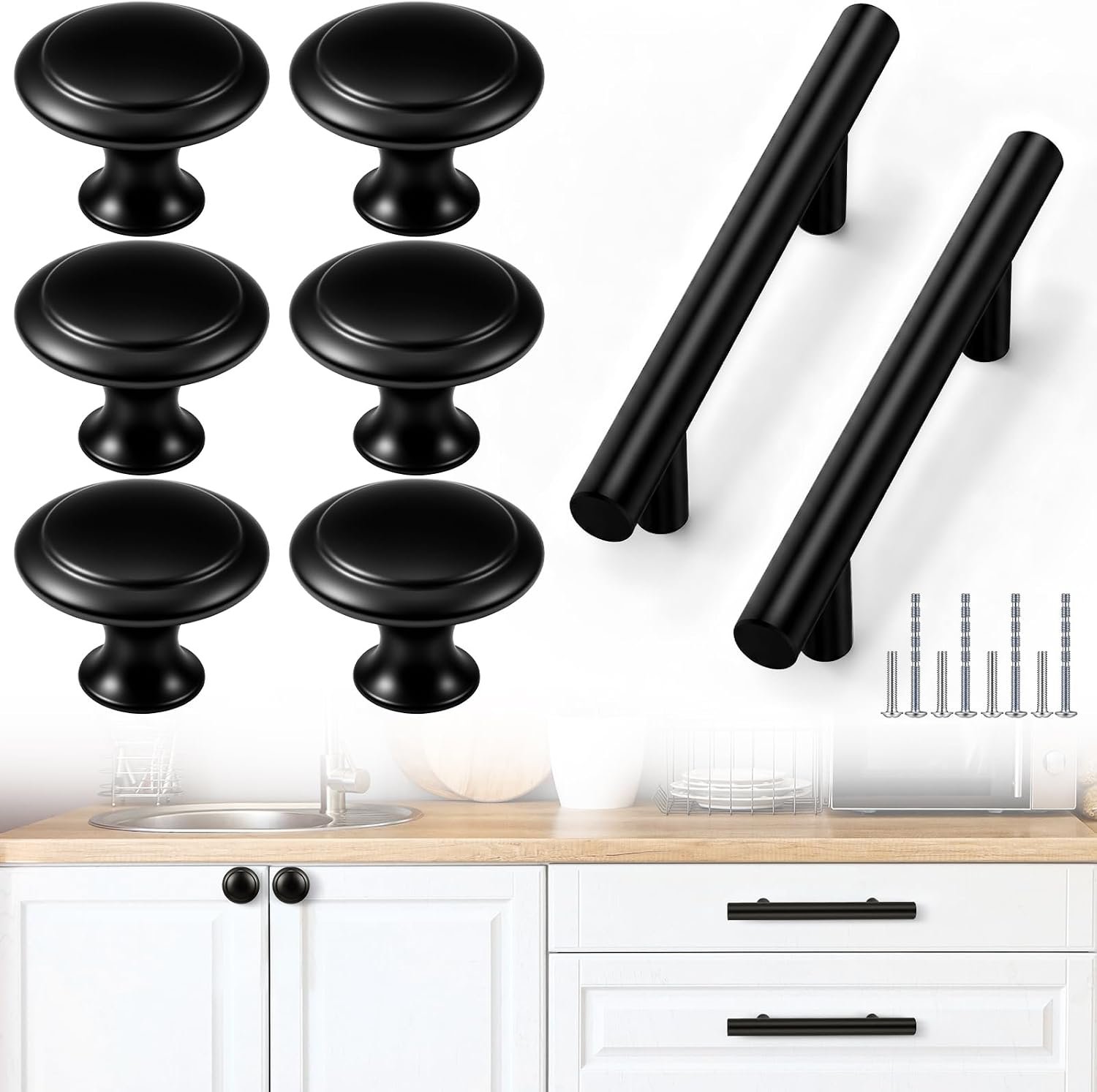Yookeer 30 Pack Cabinet Pulls and Cabinet Knobs Stainless Steel,Black | 5 Inch Kitchen Drawer Pulls, 30 mm Drawer Knobs with Installation Screws, for Dressers Kitchens Cupboard Cabinet Drawer