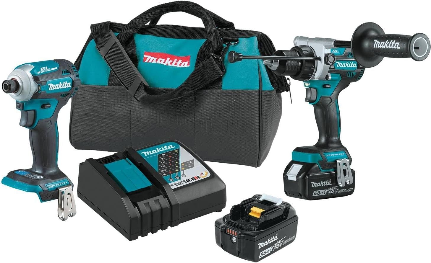 Makita XT288T 18V LXT® Lithium-Ion Brushless Cordless 2-Pc. Combo Kit (5.0Ah) | Brushless motor, 2100 RPM, 1600 in.lb