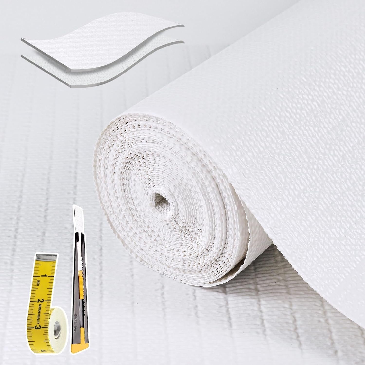 Shelf Liners for Kitchen Cabinets 12in x 20FT, Non Adhesive Drawer Liner | Pure White Thickened Shelf Liner Non-Slip Easy to Clean for Tool Box with Knife and Tape Measure