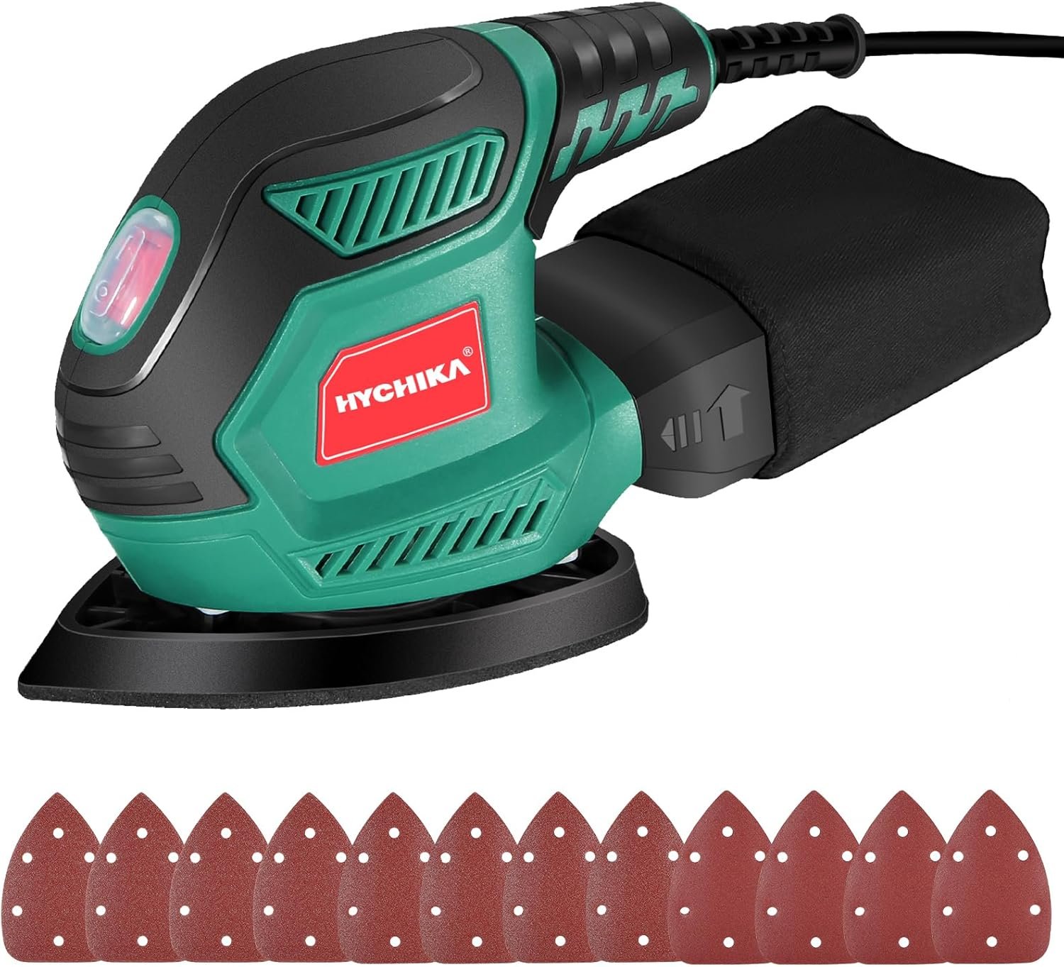 HYCHIKA Detail Sander, 14,000 OPM Compact Electric Sander Tool with 12 Pcs Sandpapers,Efficiency Dust Collection System,Suitable for Tight Spaces Sanding,Polishing,Removing Paint in Home Decoration
