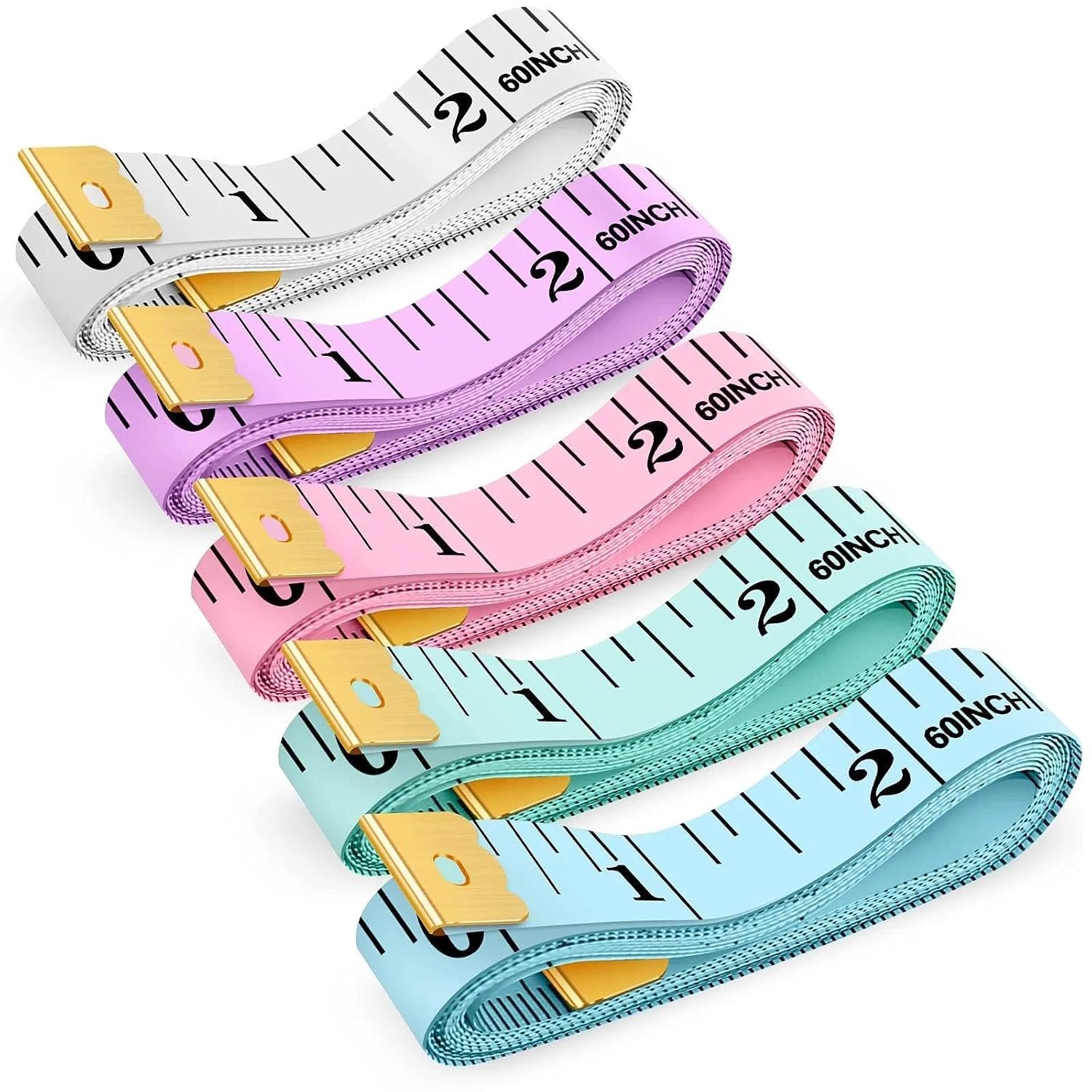 iBayam Soft Tape Measure 60″ Double Scale Body & Sewing Tape, 5-Pack | Flexible, Dual inch/cm Scale, Tailor Vinyl Ruler for Fabric Cloth Fitness Waist Weight Loss Medical Body Measurement