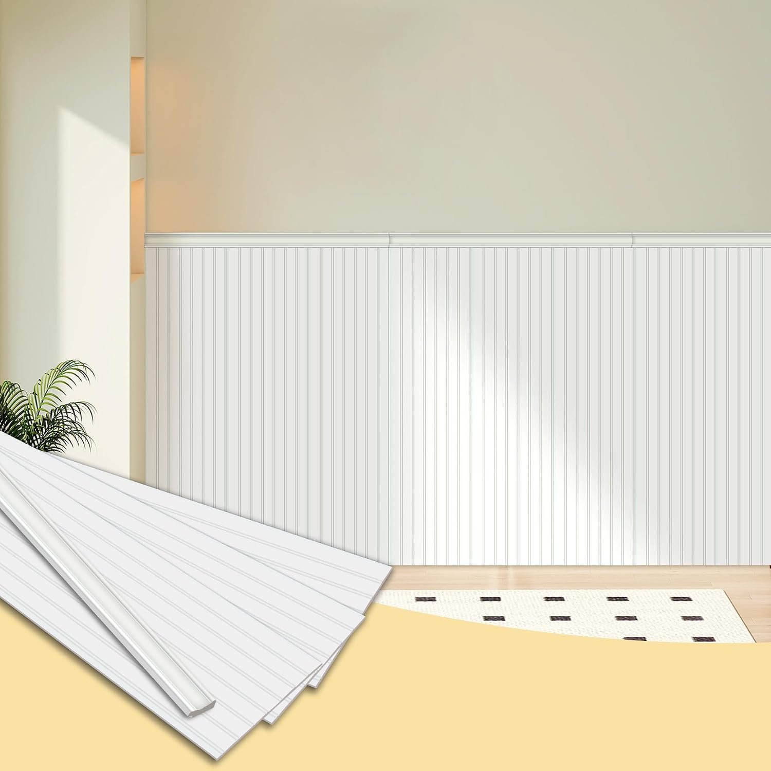 Trimold Premade Board-and-Batten Wainscoting Kit – Ready to Assemble Cover 118″ x 39.4″, Paintable Panel Molding Trim Slats for Accent Wall