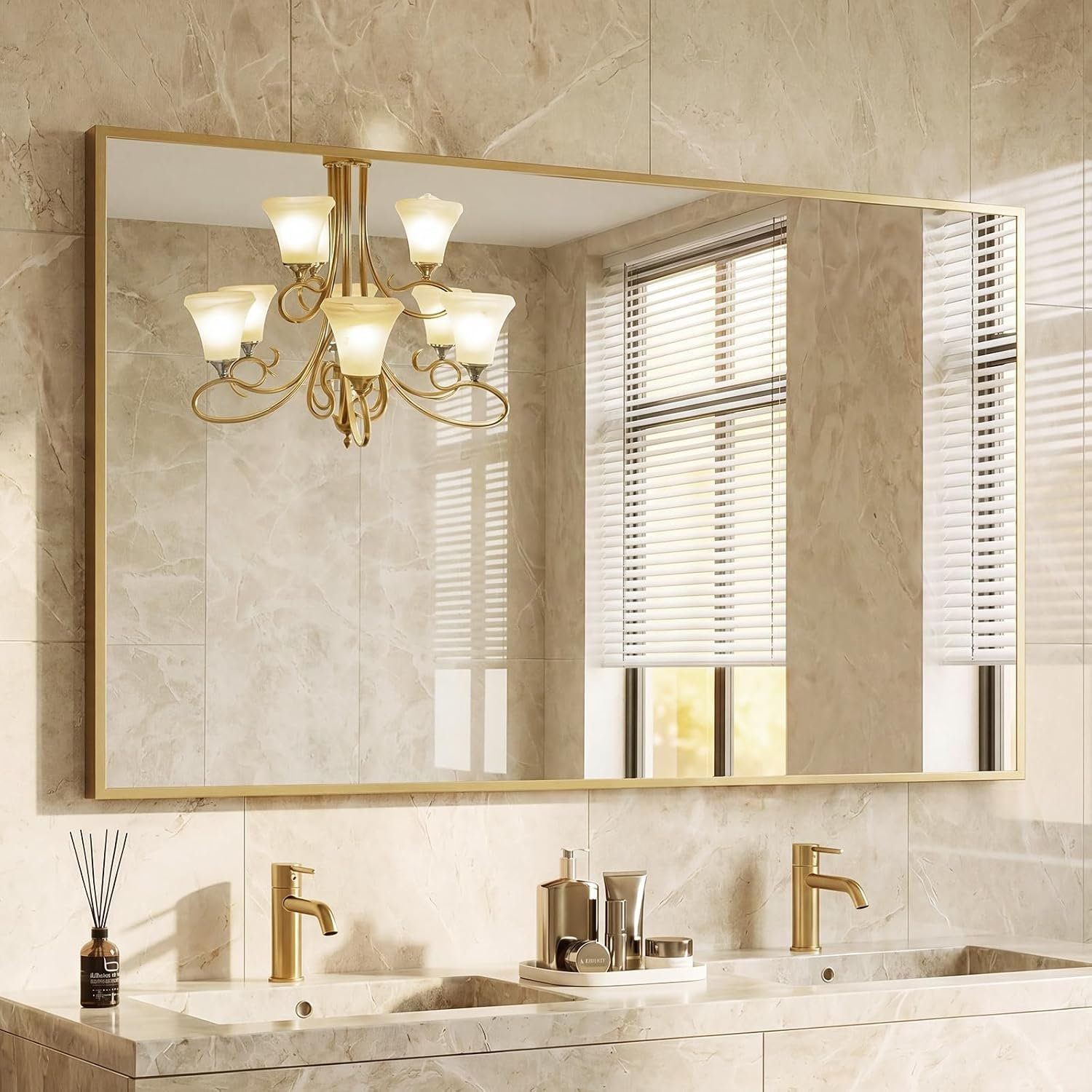 NEWBULIG Bathroom Wall Mirror, Vanity Mirror, 30×48 Inch | Rectangle Metal Frame, Tempered Glass, Over Sink Entryway, Living Room Hang, Horizontal or Vertical, Gold