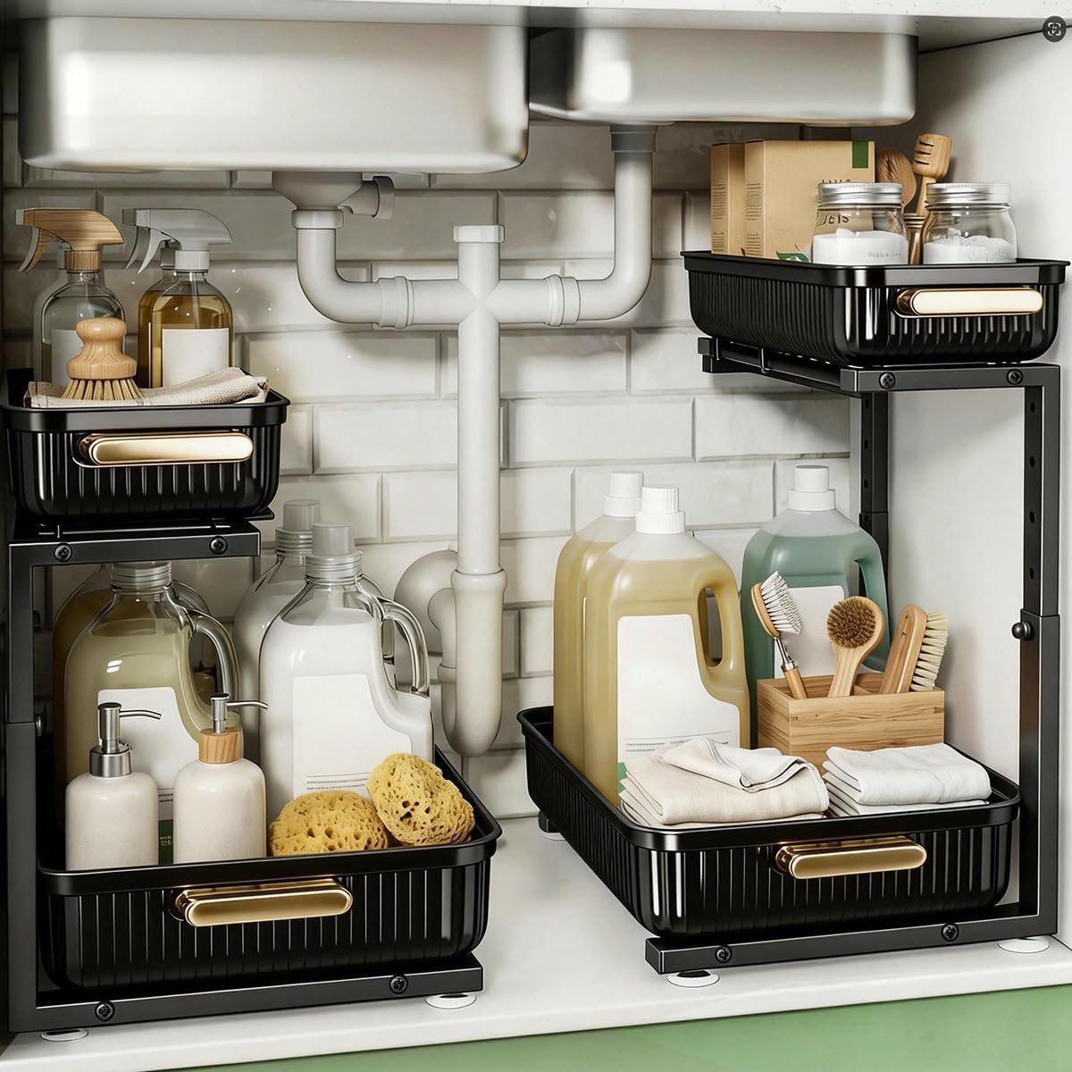 ARSTPEOE Under Sink Organizer – 2 Packs Multi-Purpose Pull-Out Storage Organizers, Slide out Pull out Cabinet Organizer Shelf, Storage for Kitchen Bathroom