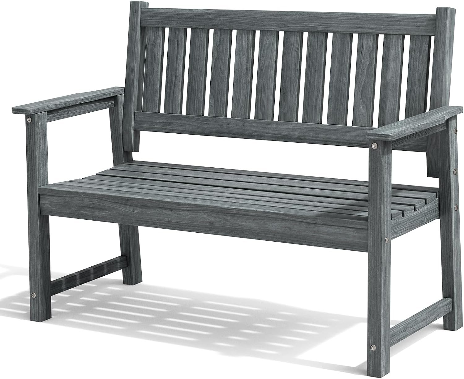 All Weather Poly Lumber Outdoor Garden Bench, 2-Person, Dark Gray | 700 Lbs Weight Capacity Heavy Duty Weatherproof Patio Seating Furniture for Porch Balcony Park, No Maintenance Furniture