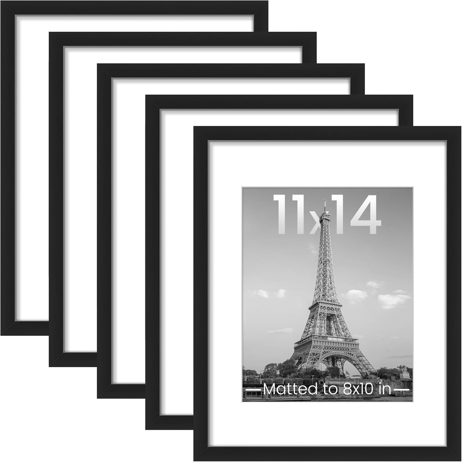 upsimples 11×14 Picture Frame, Gallery Wall Frames Set of 5, Black | Photo Frame Collage Wall Decor, 11 x 14 Frame, 8×10 Frame with Mat for Family, Baby, Hallway, Diamond, Christmas