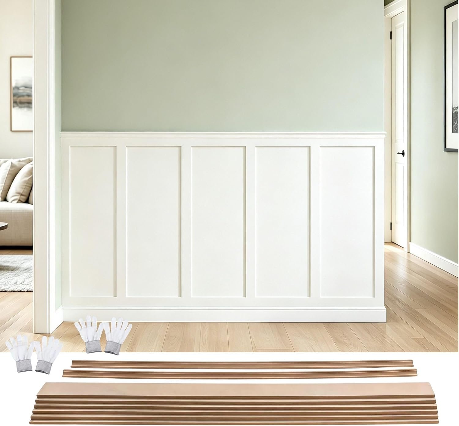 189 x 54 Inch MDF Premade Board and Batten Paintable Wainscoting Kit | Wainscotting Wall Panel with Edge Strip，Premade Accent Wall Panel for DIY Kitchen Bedroom Living Room Home Decor Covers