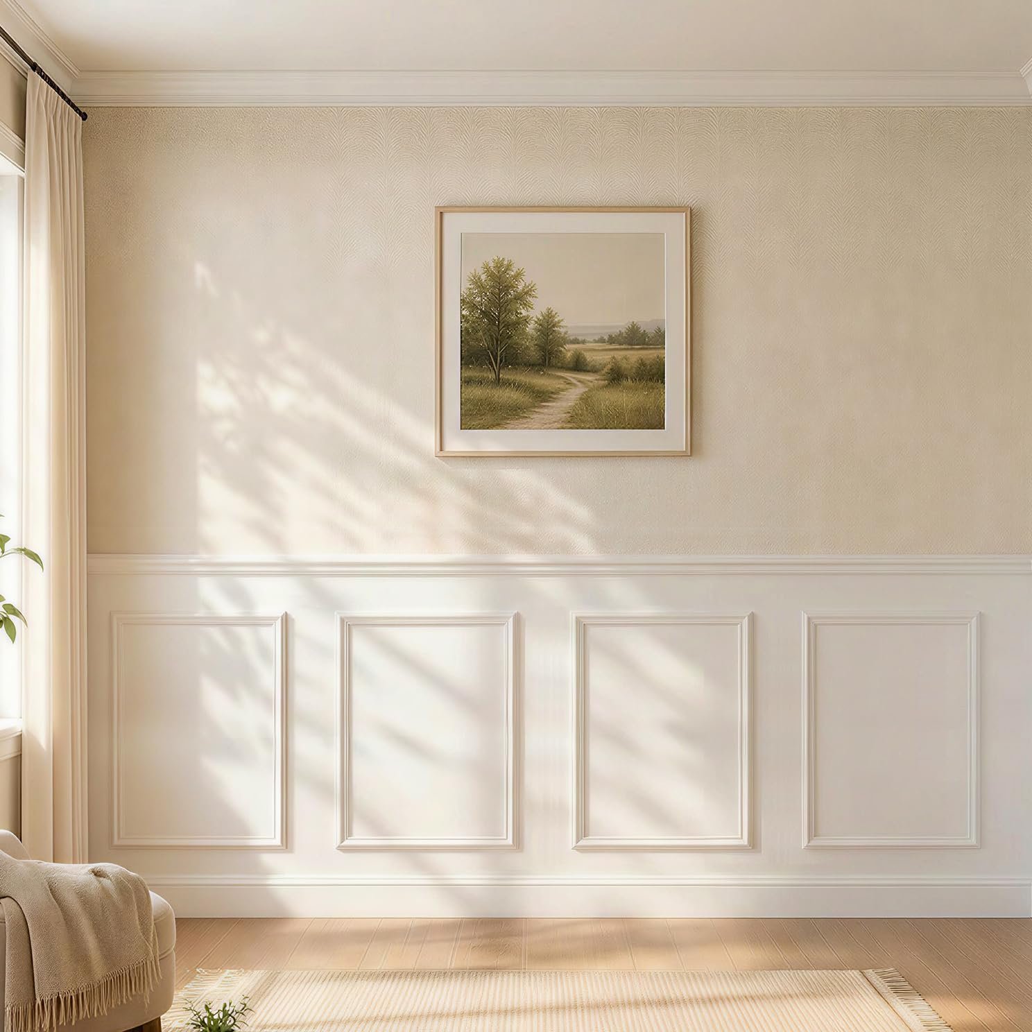 Peel and Stick Pre-Cut Wainscoting Panels, Paintable Box Moulding | 4 Set 16″x24″ Box Molding Set + Shelf Edge, Self Adhesive Molding Wainscoting Panels for Dinning Room,Hallway,DIY,Bathroom