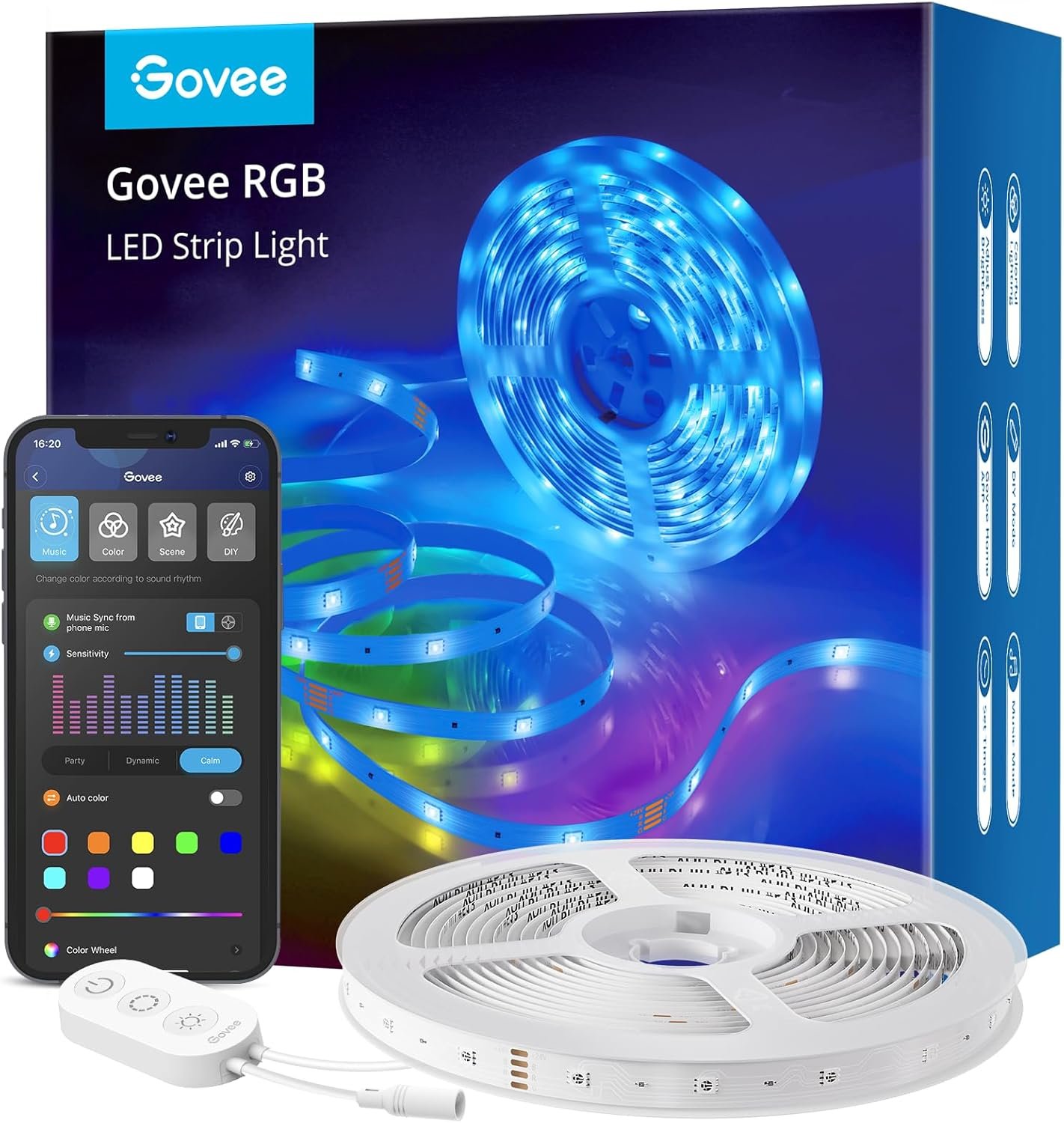 Govee Smart RGB LED Strip Lights 16.4ft, Work with Alexa, Google Assistant | APP WiFi Control, 16 Million Colors, DIY Mode, 64 Scene Modes, Music Sync, LED Lights for Bedroom, Home Decor