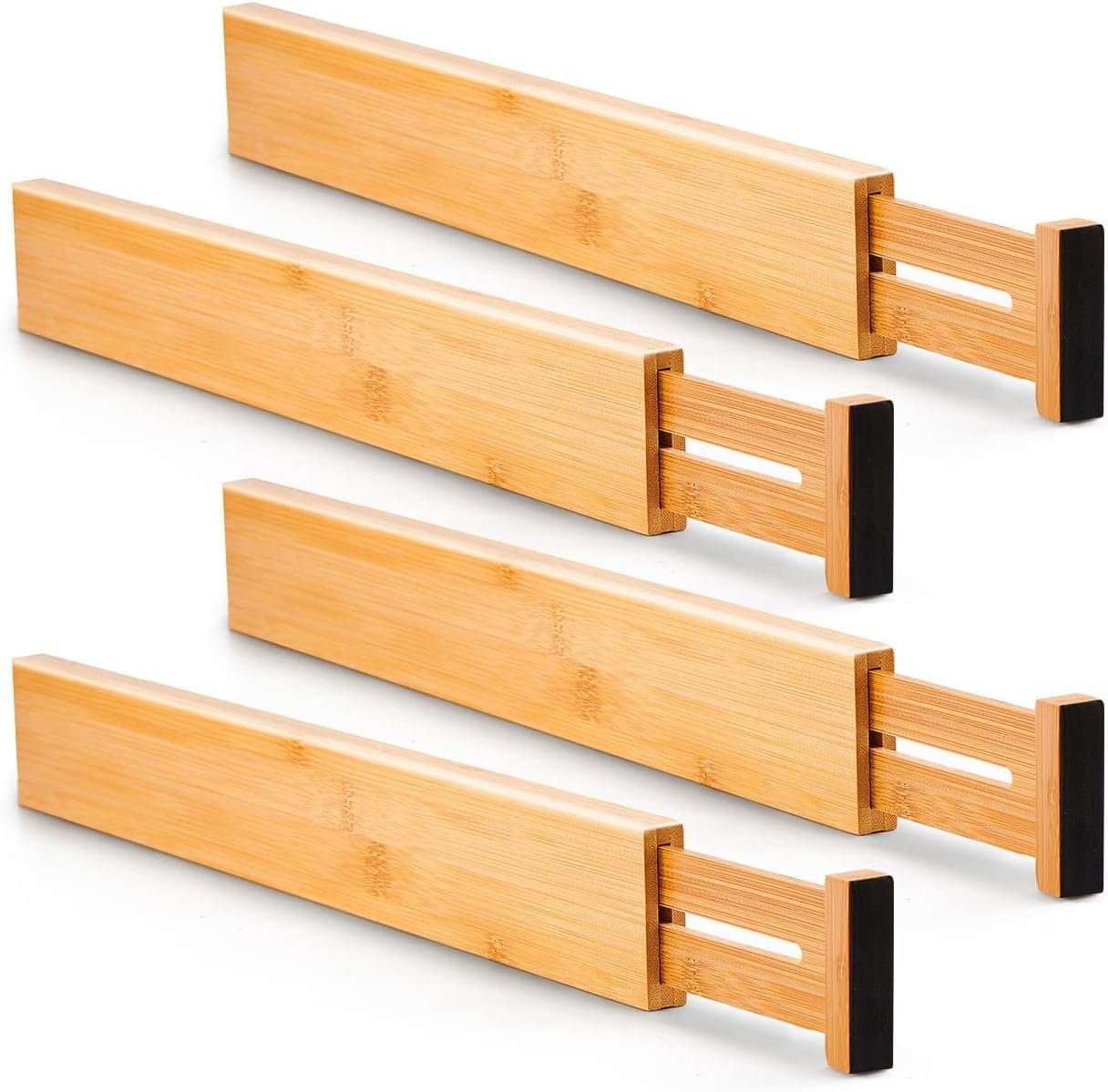 Utoplike 4 Pcs Bamboo Kitchen Drawer Dividers, Large Drawers Organizers | Adjustable Spring Loaded Expandable Organization, Works in Dresser, Bathroom, Bedroom, Office, Fit 17.8″-20.6″ Drawer, 2.4″H
