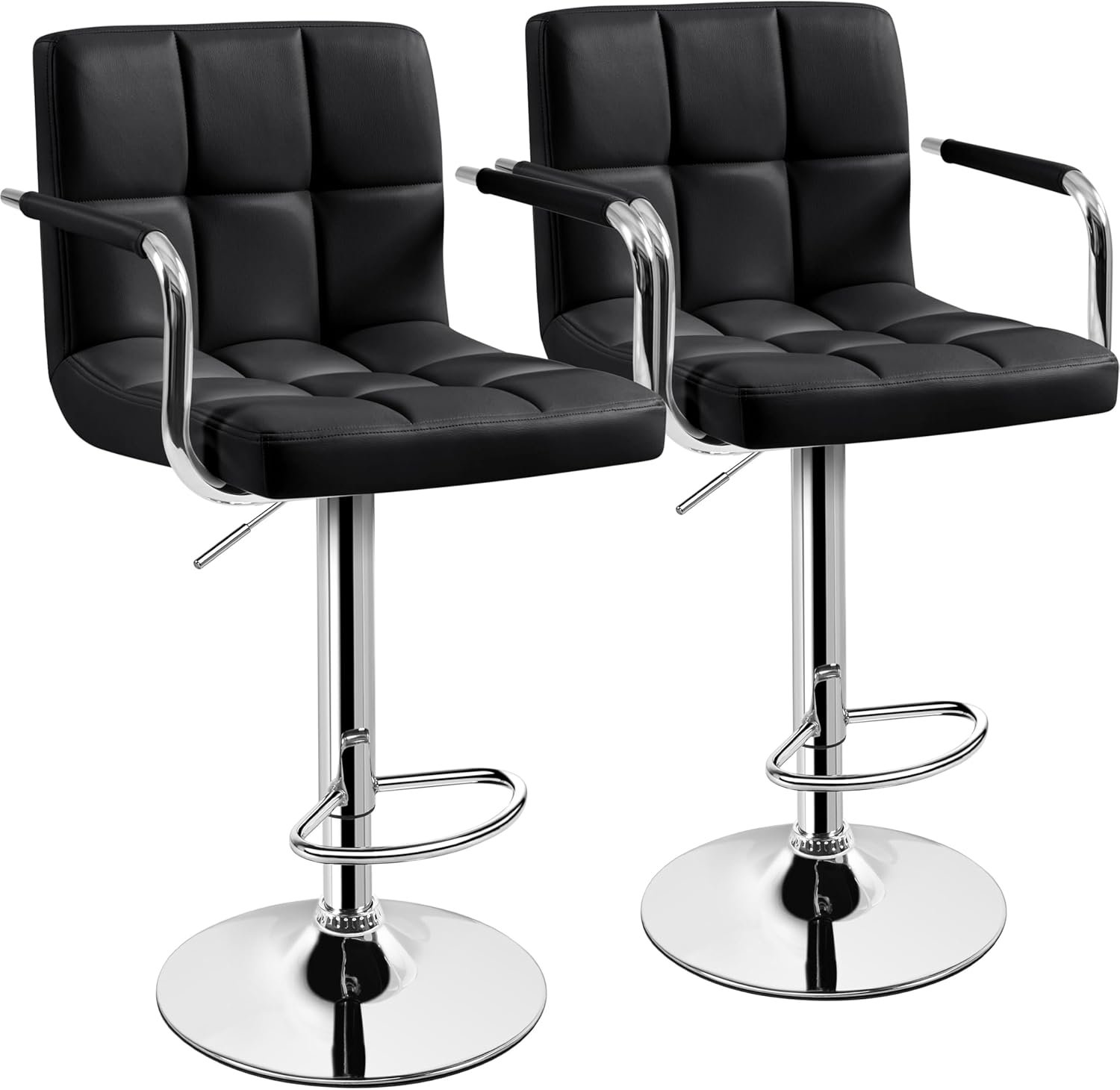 Yaheetech Bar Stools Set of 2, Swivel with Backs, Adjustable Height, Black | 360° Swivel Barstools Feature Padded PU Leather Seats, Supportive Backs, 300 lb Capacity for Kitchen Islands