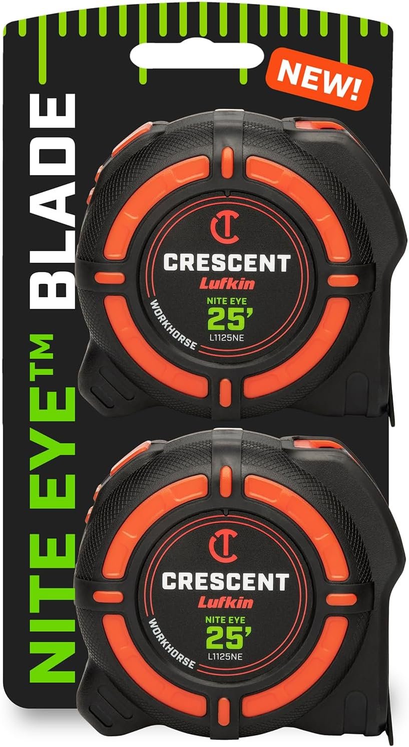 Crescent Lufkin 25 Ft Workhorse Nite Eye Tape Measure, 2 Pack, L1125NESET2V