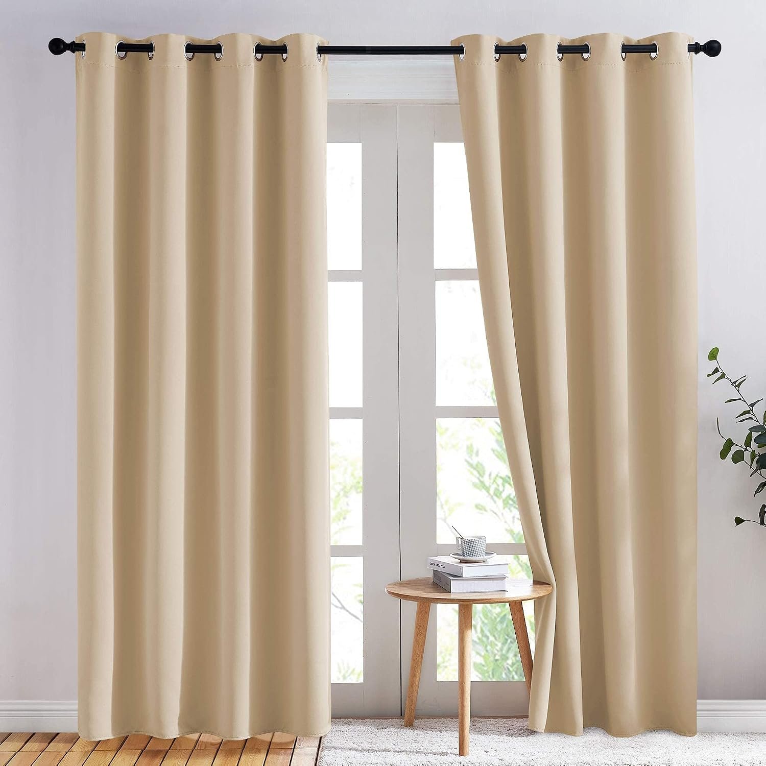 NICETOWN Biscotti Beige Blackout Curtains 84 inches Long for Bedroom – Thermal Insulated Solid Grommet Room Darkening Window Treatments Sound Reducing for Living Room (2 Panels, W52 x L84)