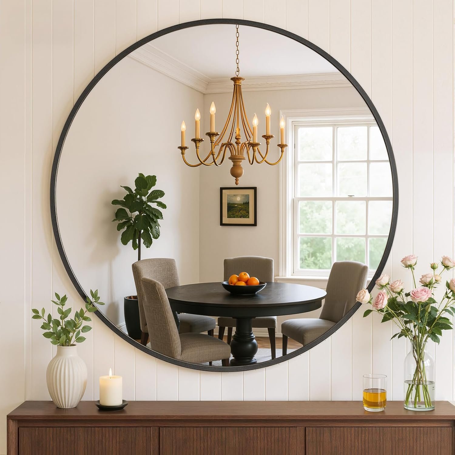 Bathroom Mirror for Wall, 24 Inch Round Mirrors | Circle Vanity Mirror for Bathroom Bedroom Living Room Entryway, Anti-Rust, Tempered Glass, Hanging or Leaning