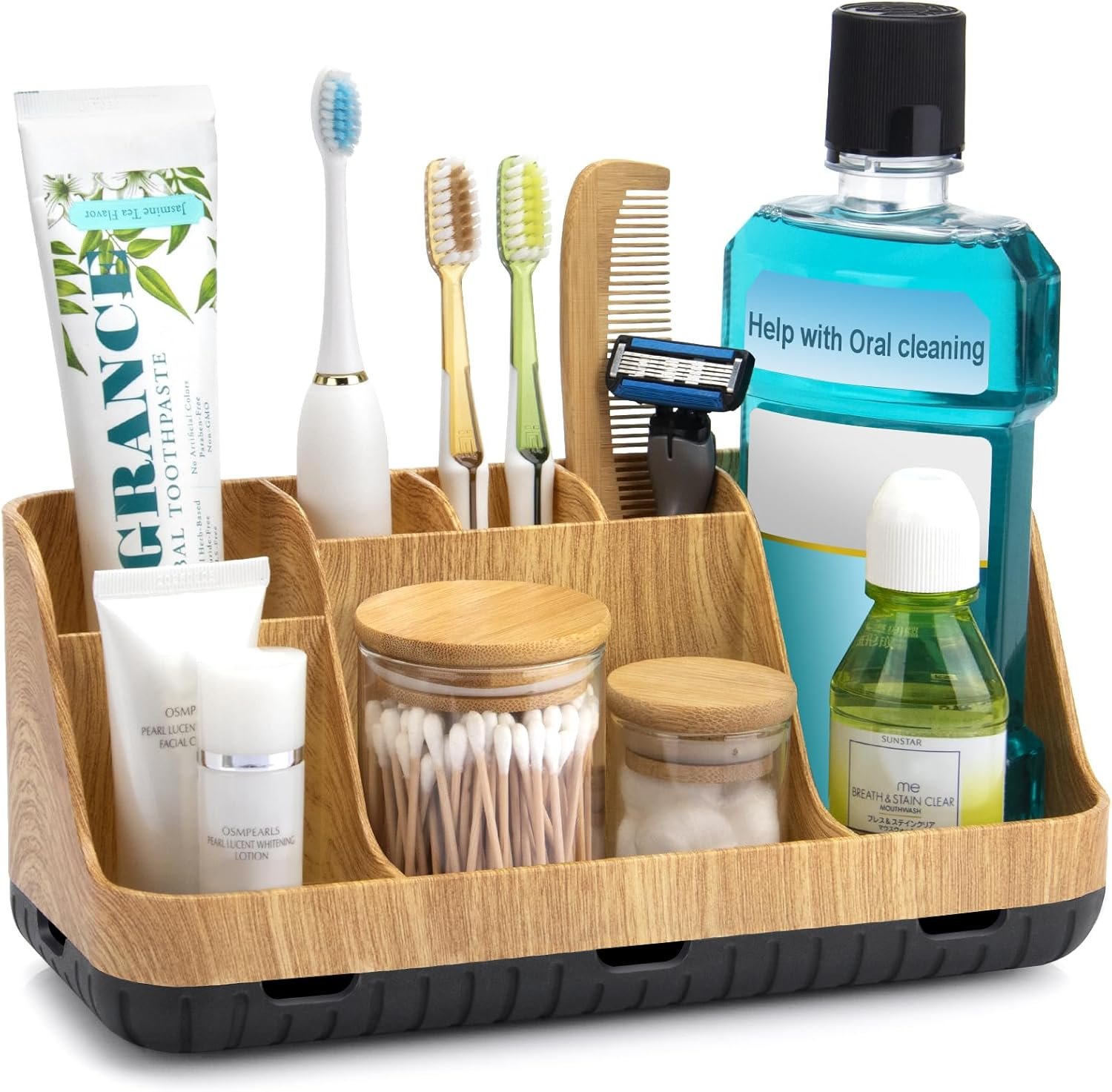 GFWARE Bathroom Organizers and Storage – Detachable 7 Slots Kids Electric Toothbrush and Toothpaste Holde Drainage for Bathroom Accessories Organization Counter Vanity Storage