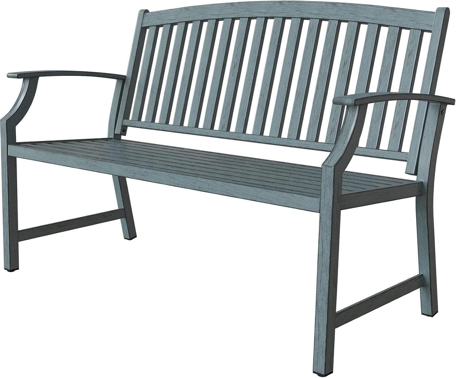Grand patio 52″ Farmhouse Outdoor Bench, Garden Benches with Anti-Rust Aluminum Metal Frame, Faux Wood Grain Finish Frame Patio Bench for Front Porch, Weathered Blue | Anti-rust Aluminum Frame, Faux Wood Grain Finish, for Front Porch, Yard, Park, Garden