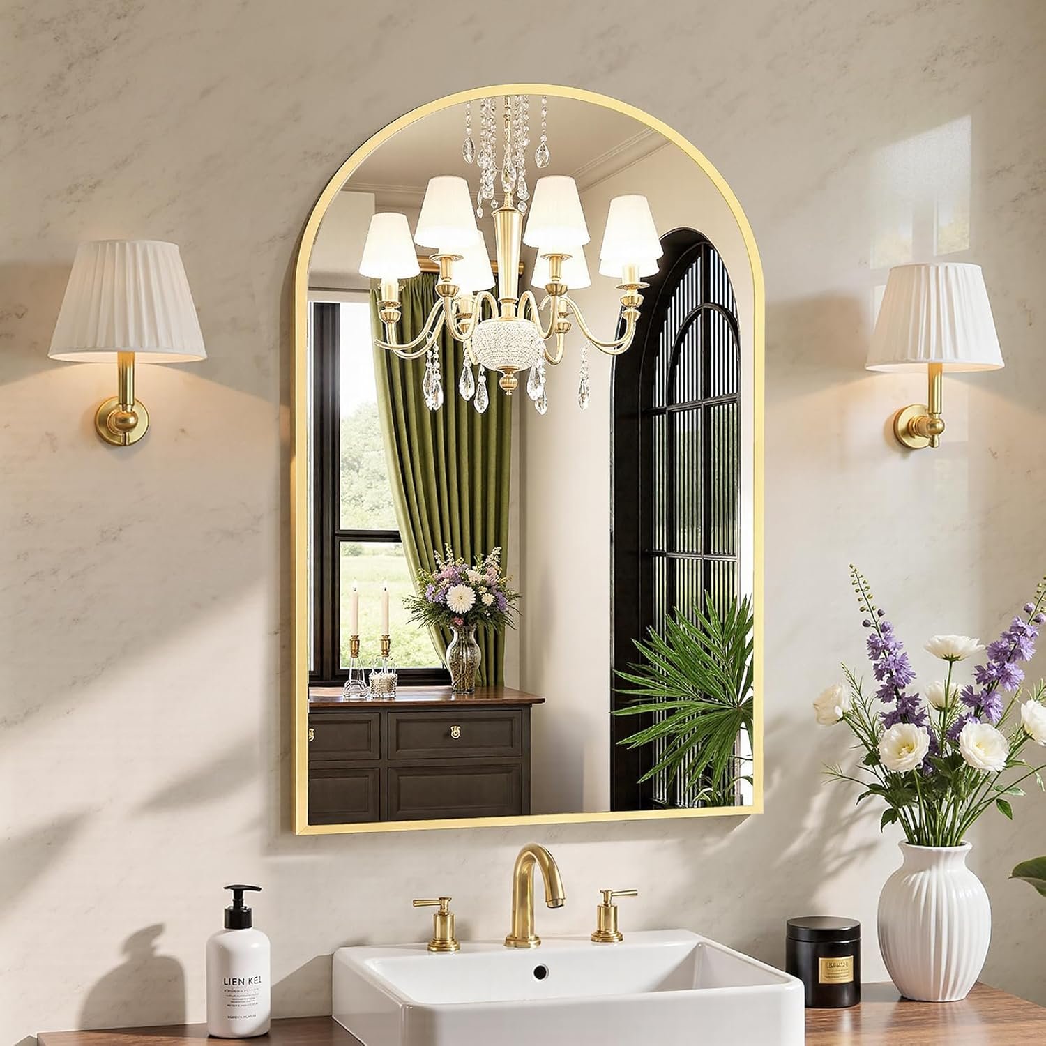 Sweetcrispy 20″x30″ Arched Gold Bathroom Mirrors for Wall | Bathroom Mirrors for over sink, Metal Framed with HD Shatter-Proof Glass for Entryway, Living Room, Bedroom