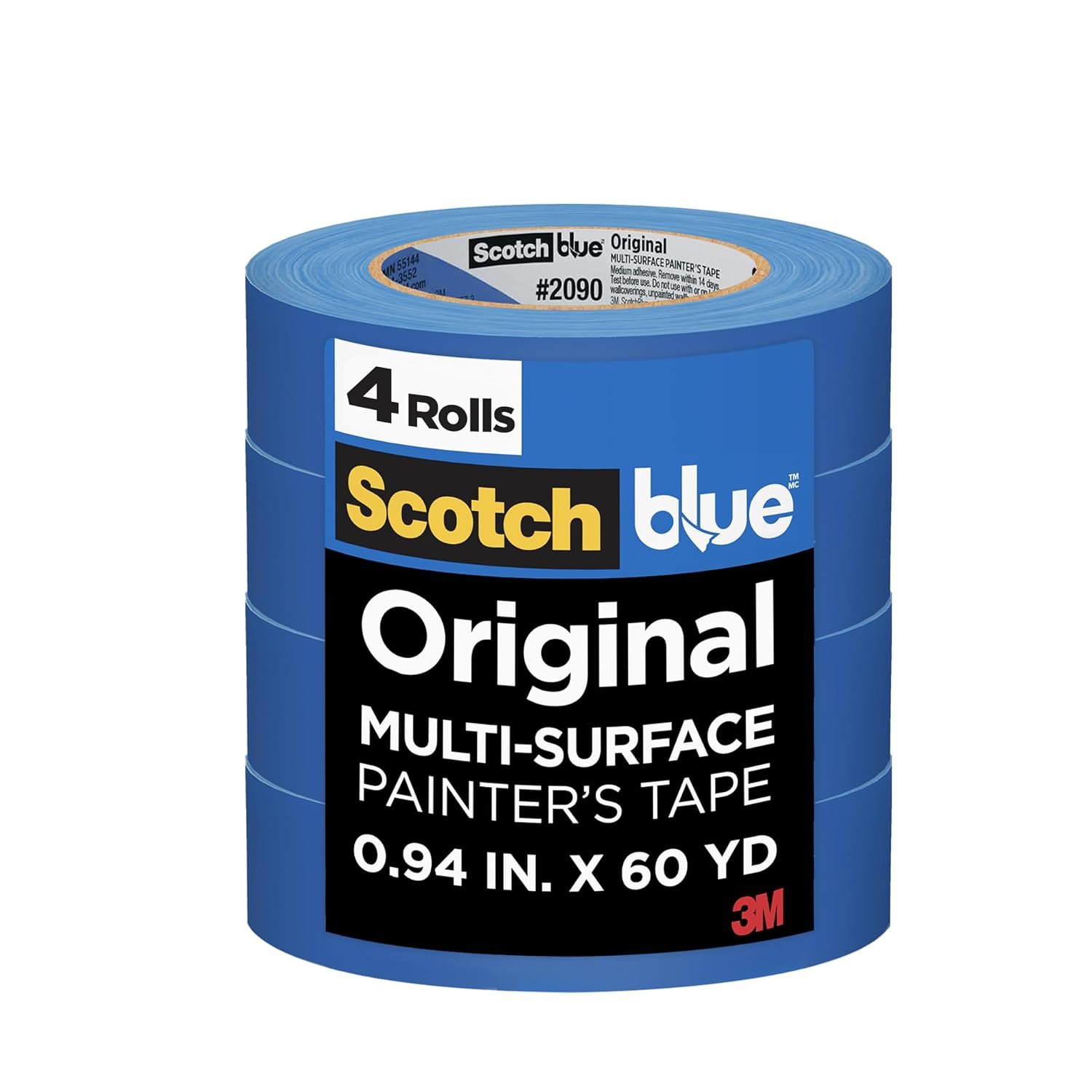 ScotchBlue Original Painter’s Tape 2090-24VR4-A, 0.94 in x 60 yd (24mm x 54.8m), 4 Rolls/Pack | 0.94 in x 60 yd, Blue Paint Tape, Protects Surfaces, Removes Easily, Multi-Surface Painting Tape for Indoor and Outdoor Use