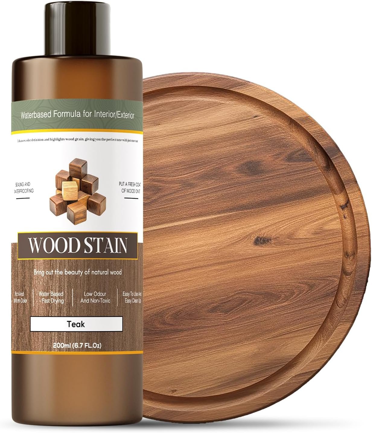 Wood Stain – Stain for Wood – Natural Stain for Furniture – 6.7oz | Water Based | Fast Drying, Low Odor – Outdoor & Indoor Paint for Paneling, Cabinets and More, Teak