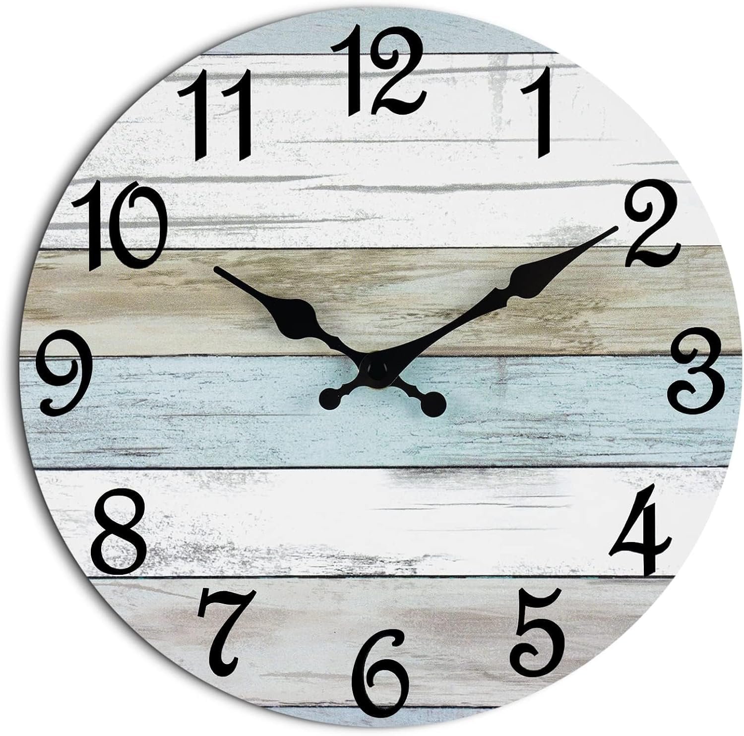 Wall Clock Non-Ticking Battery Operated Silent Rustic Coastal | Analog Nautical Ocean Beach Themed Blue Nautical Ocean Kitchen,Bedroom,Bathroom,Home Bedroom
