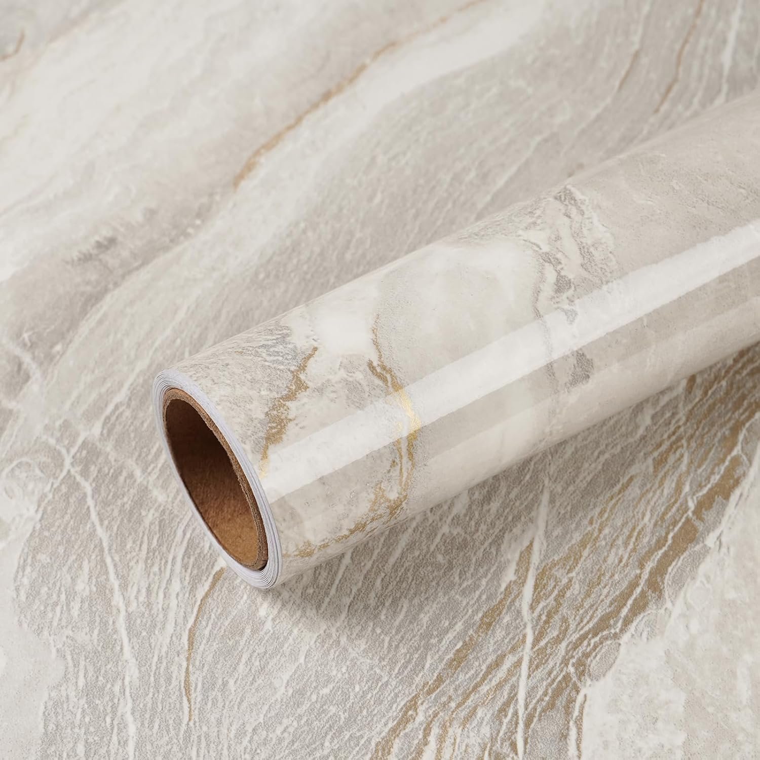 VEELIKE 15.7”x118” Beige Gold Liquid Marble Contact Paper for Countertops Peel and Stick Waterproof Granite Countertop Paper Self Adhesive Marble Wallpaper Vinyl Roll for Kitchen Bathroom Table Wall
