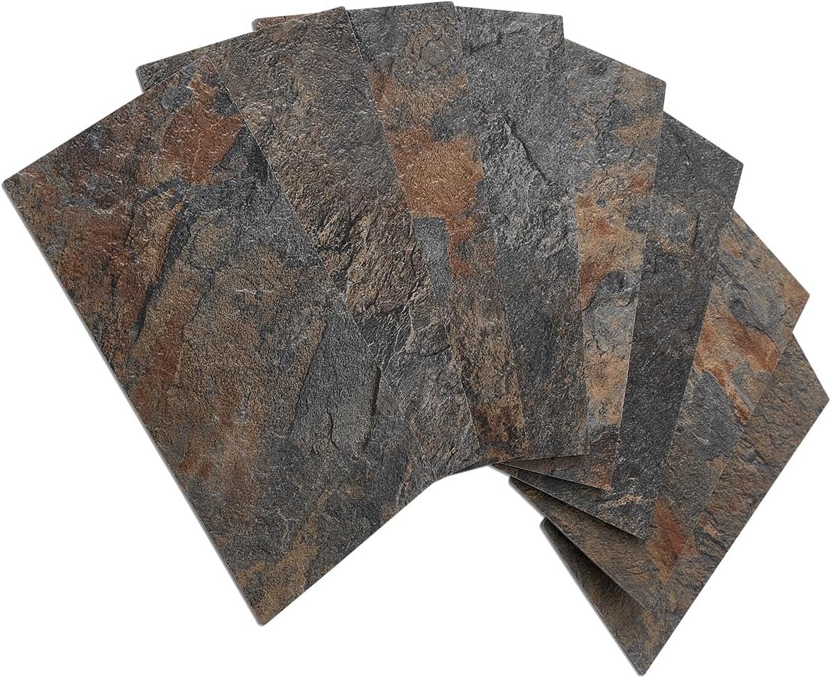 AULIGET 100 Piece Rust Slate Peel and Stick Backsplash Wall Tiles, 3″ x 6″ PVC Faux Stone Stick on Tiles for Backsplash Kitchen, Bathroom, Laundry Room, Camper, Fireplace