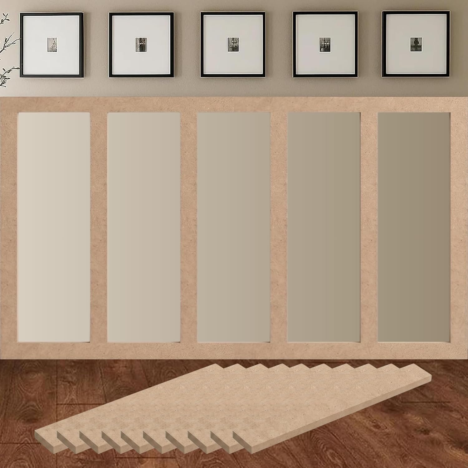 Pre-Cut Wall Molding Kit Raw MDF Board and Batten 10 Pack | Raw MDF Slats, Paintable, 39 x 3 x 0.31 inch, Custom Layout, DIY, Shaker Style Wainscoting, Accent Wall Panel for Living Room