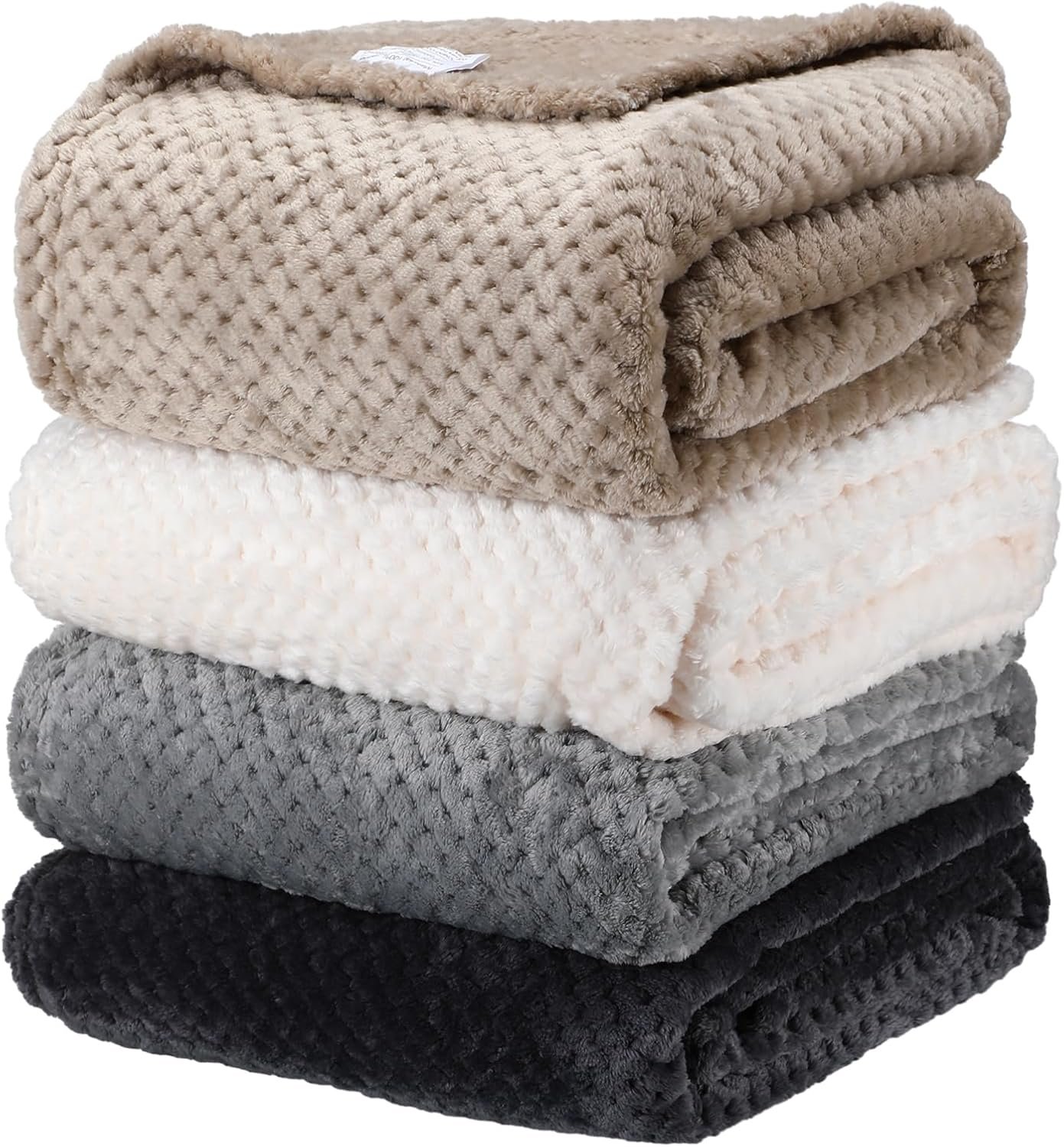Newwiee 4 Pcs Flanne Fleece Throw Blanket for Bed Couch Large 3D Waffle Textured Soft Blanket Winter Warm Lightweight No Shedding No Pilling Decorative Throw, 50×60 Inch(Neutral Color)