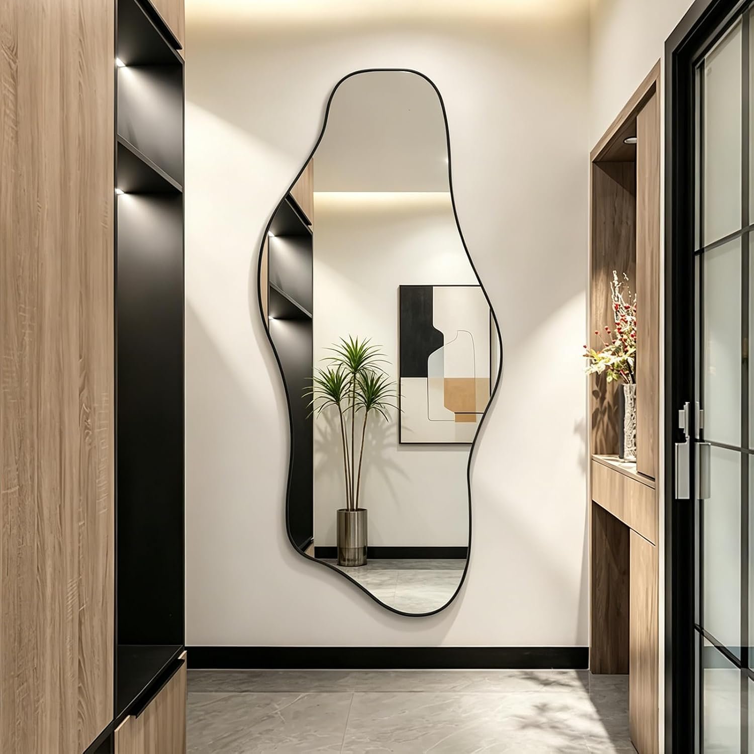 67″x31″ Irregular Full Length Mirror, Black Frameless Mirror | Tempered Glass HD Organic Mirror, Horizontal/Vertical Mounting, Asymmetrical Wall Mirror for Entryway, Bathroom, Living Room